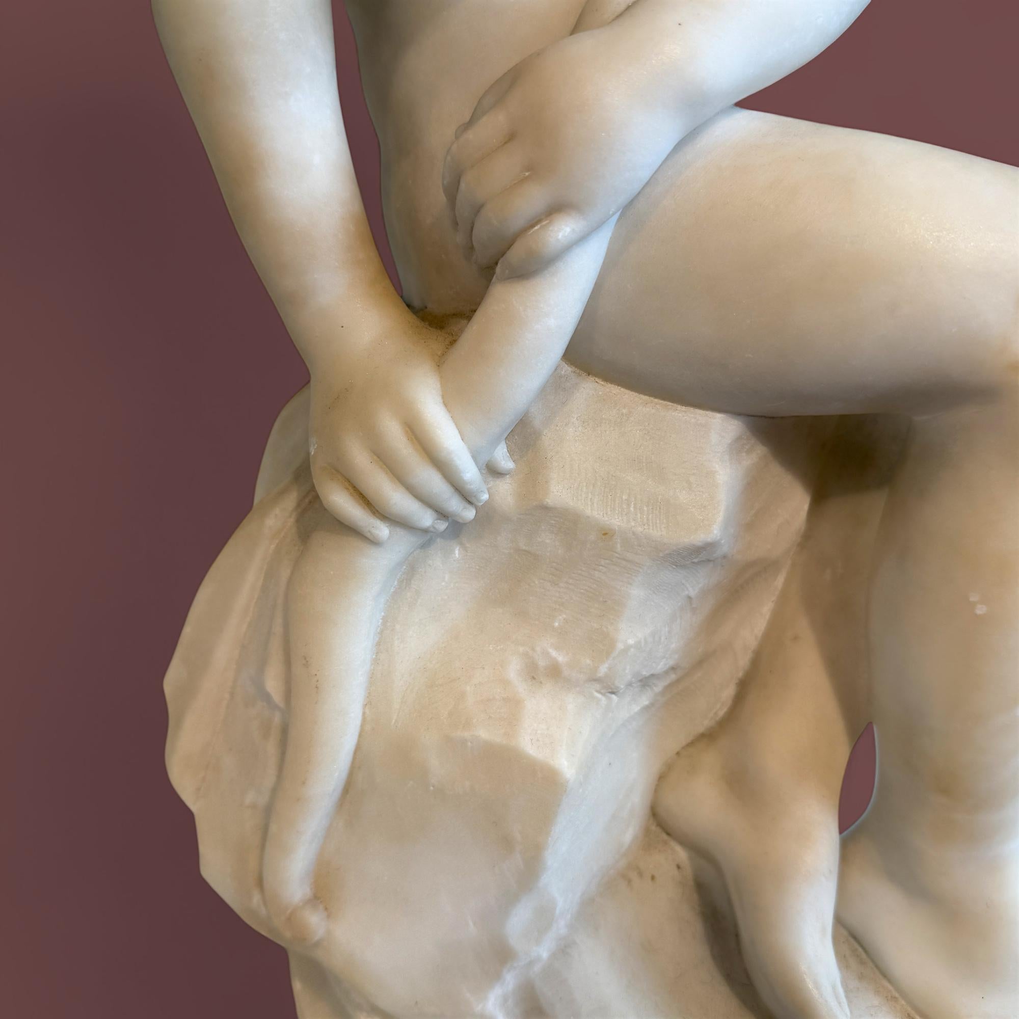 Italian Marble Sculpture of a Seated Winged Figure, 19th Century For Sale 3