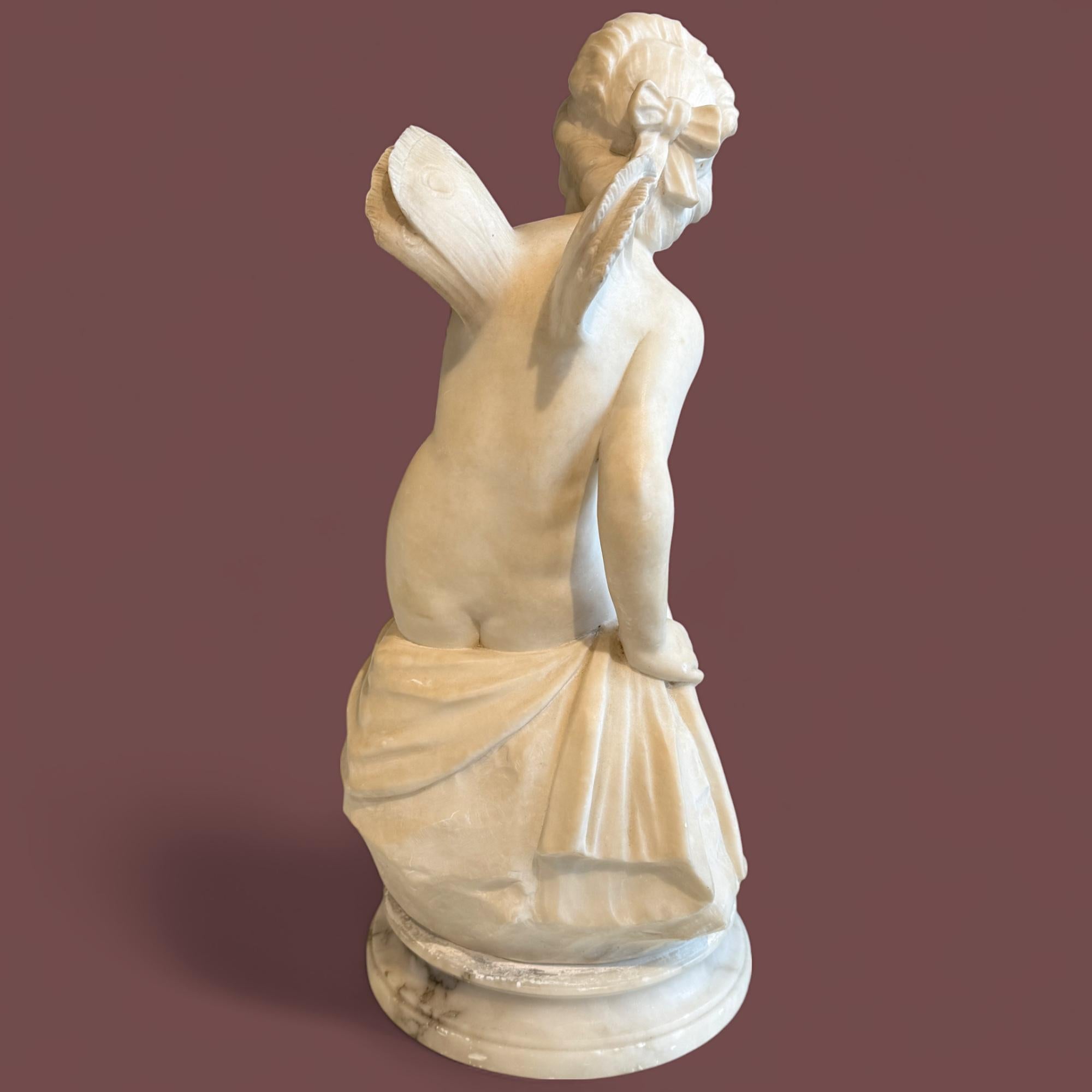 Italian Marble Sculpture of a Seated Winged Figure, 19th Century For Sale 4