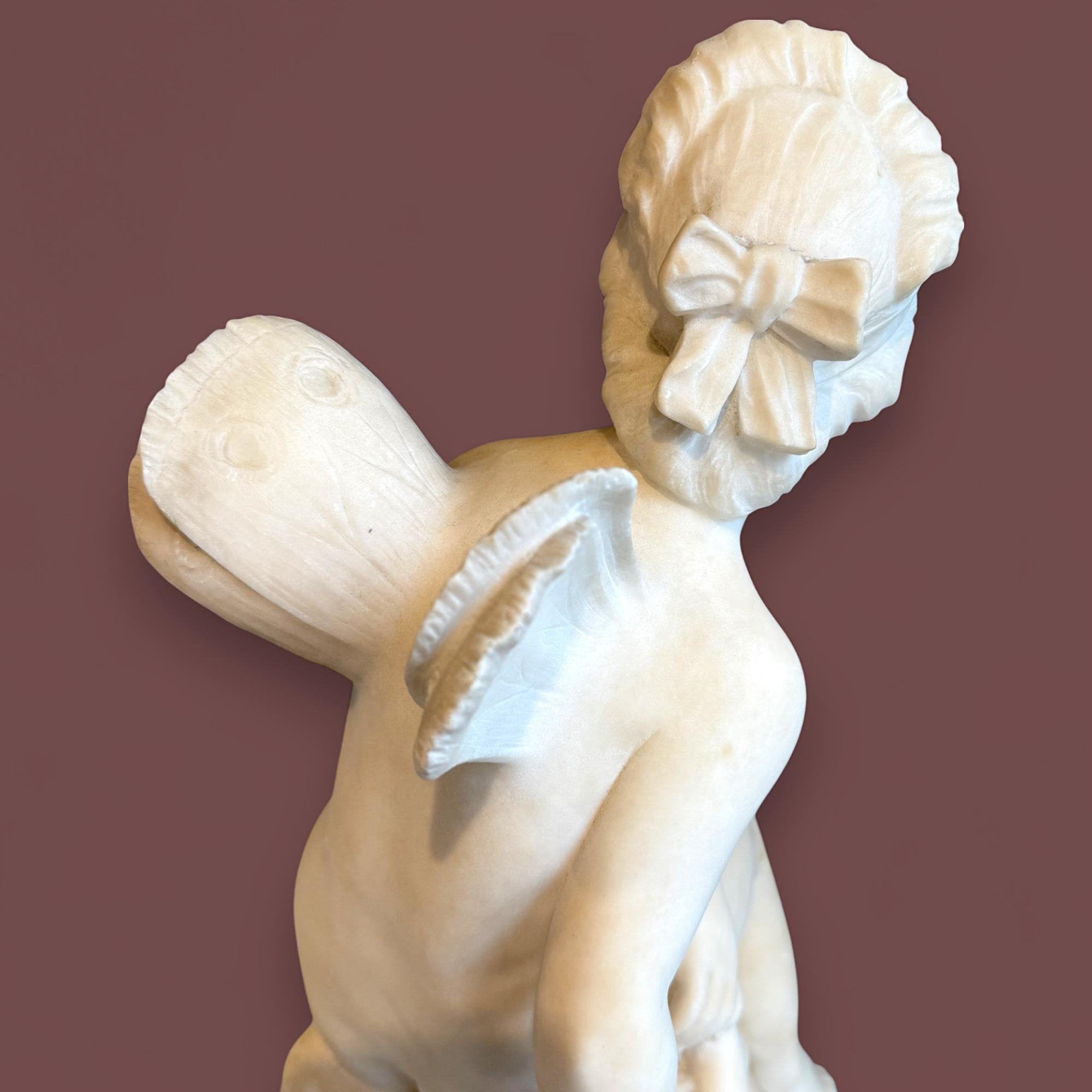 Italian Marble Sculpture of a Seated Winged Figure, 19th Century For Sale 5