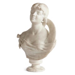 Italian Marble Sculpture of Female Bust and Crescent Moon