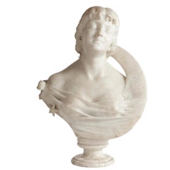Italian Marble Sculpture of Female Bust and Crescent Moon