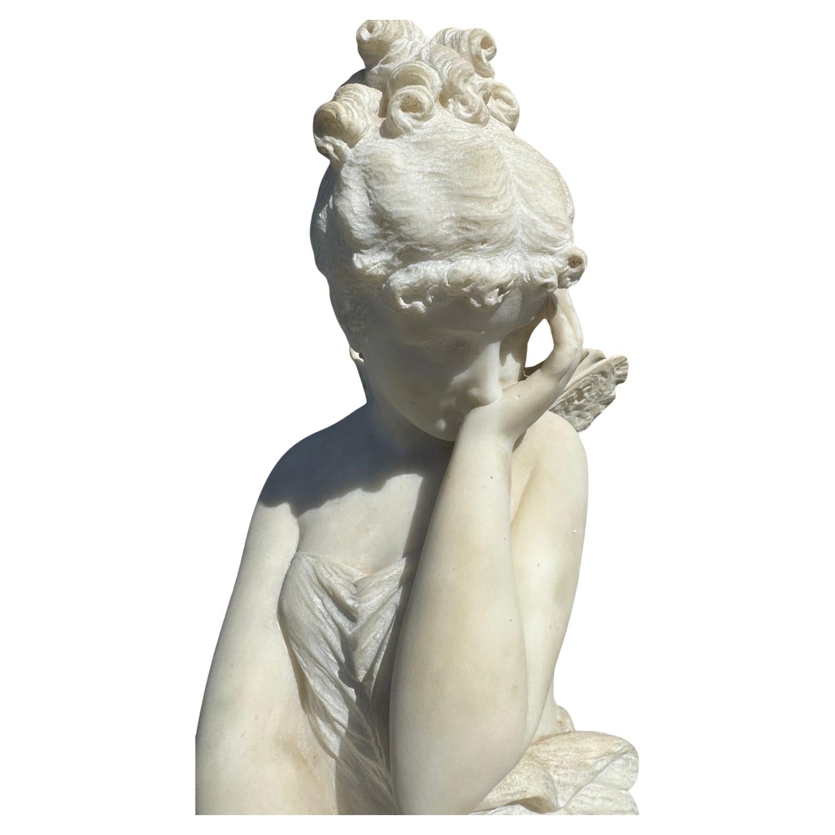 Escultura italiana de mármol de Psique, firmada A. Rossetti 6