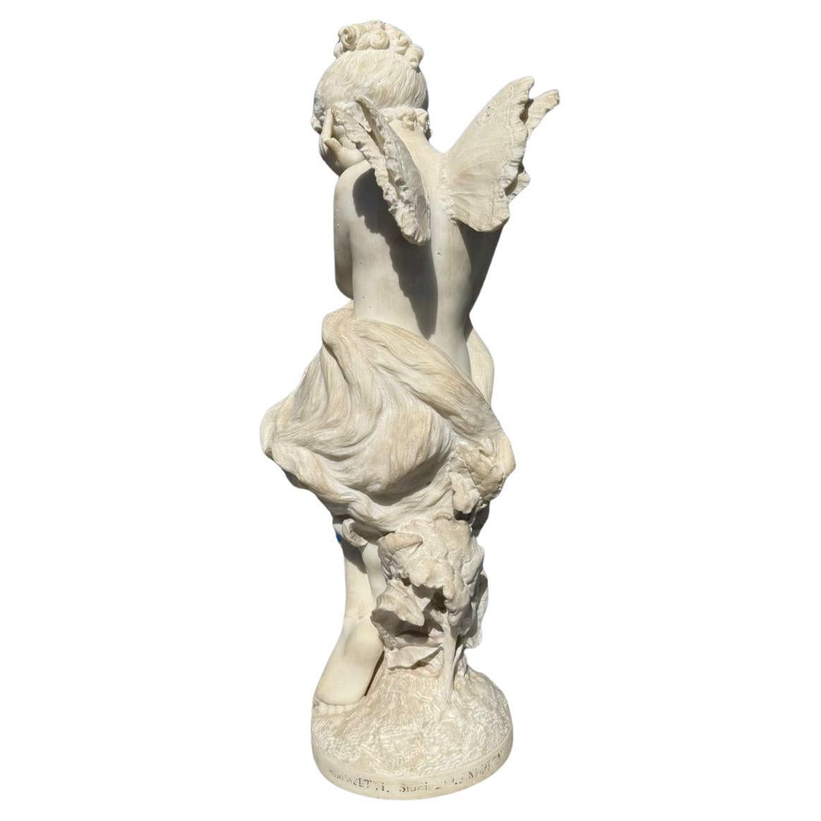Escultura italiana de mármol de Psique, firmada A. Rossetti siglo XIX