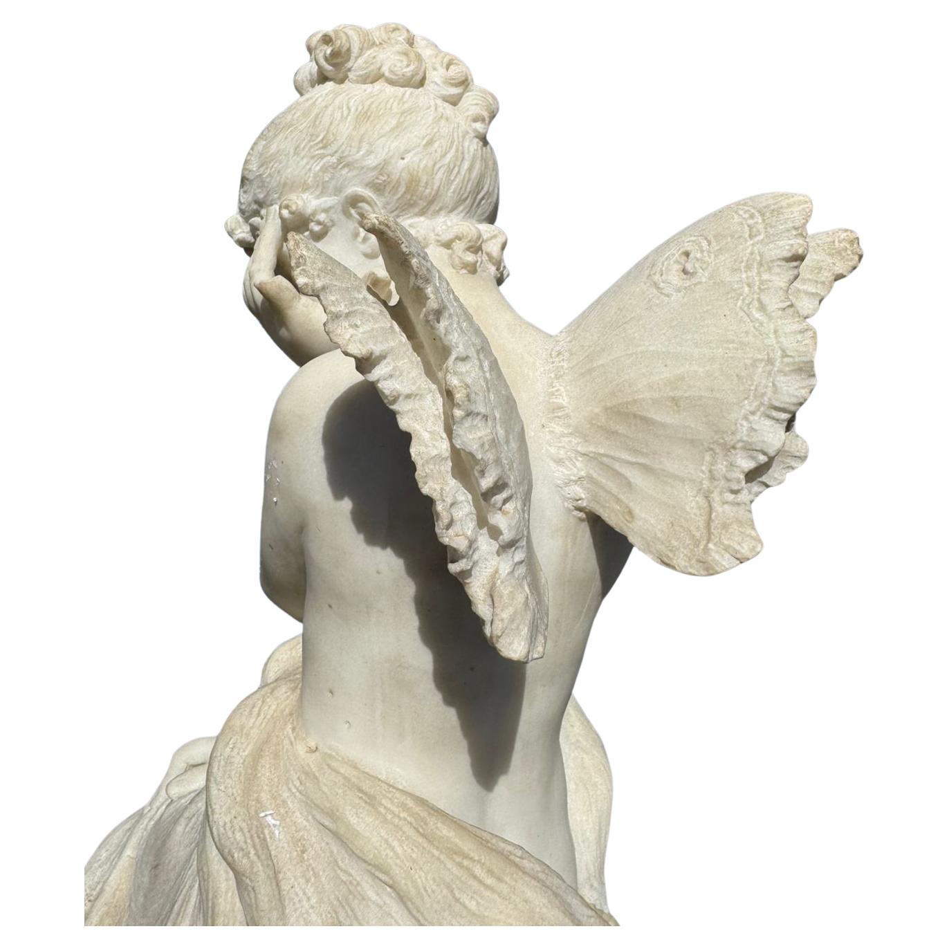Escultura italiana de mármol de Psique, firmada A. Rossetti Mármol de Carrara