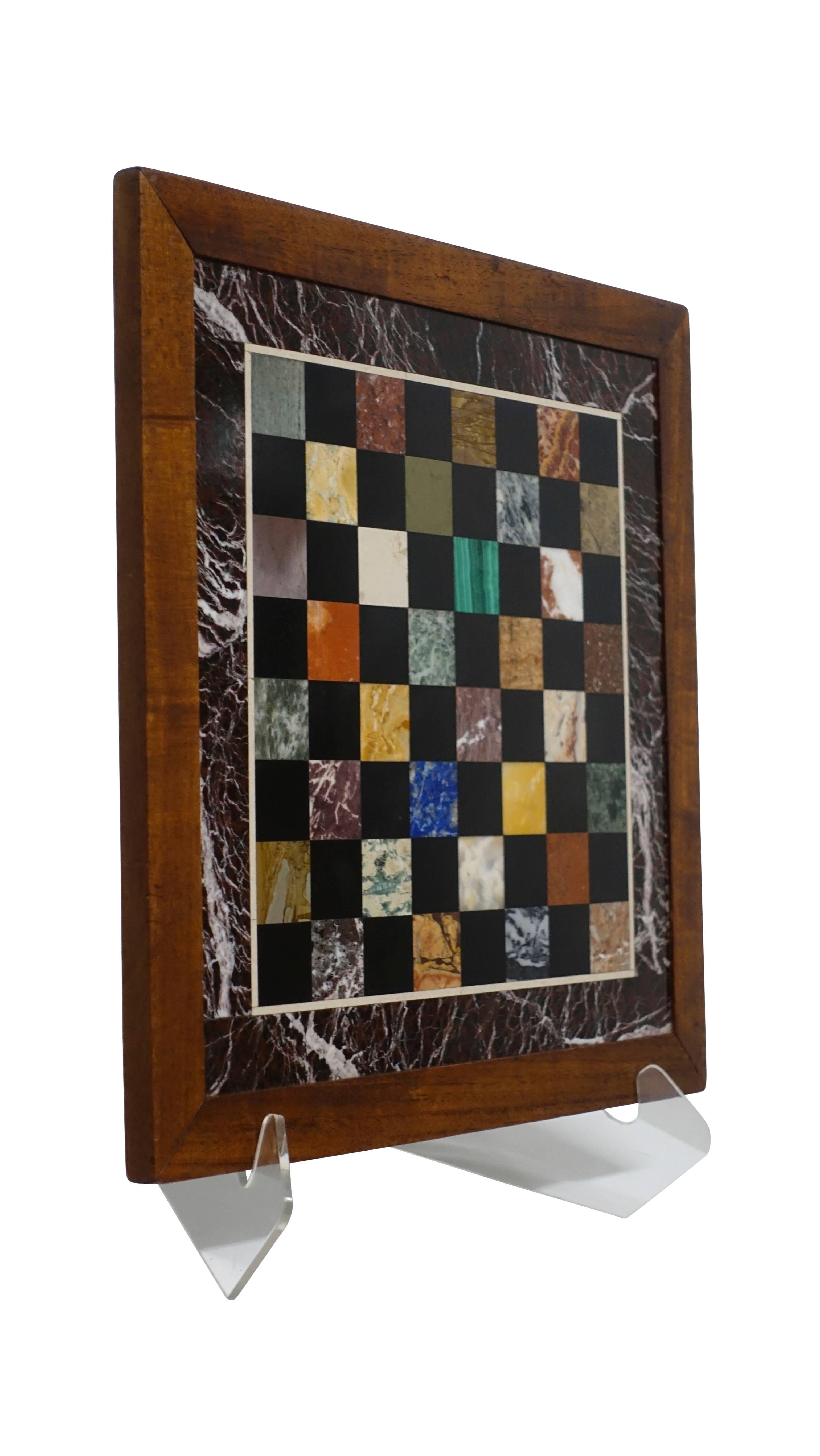 Inlay Italian Marble Specimen Chess Board, Early 20th Century