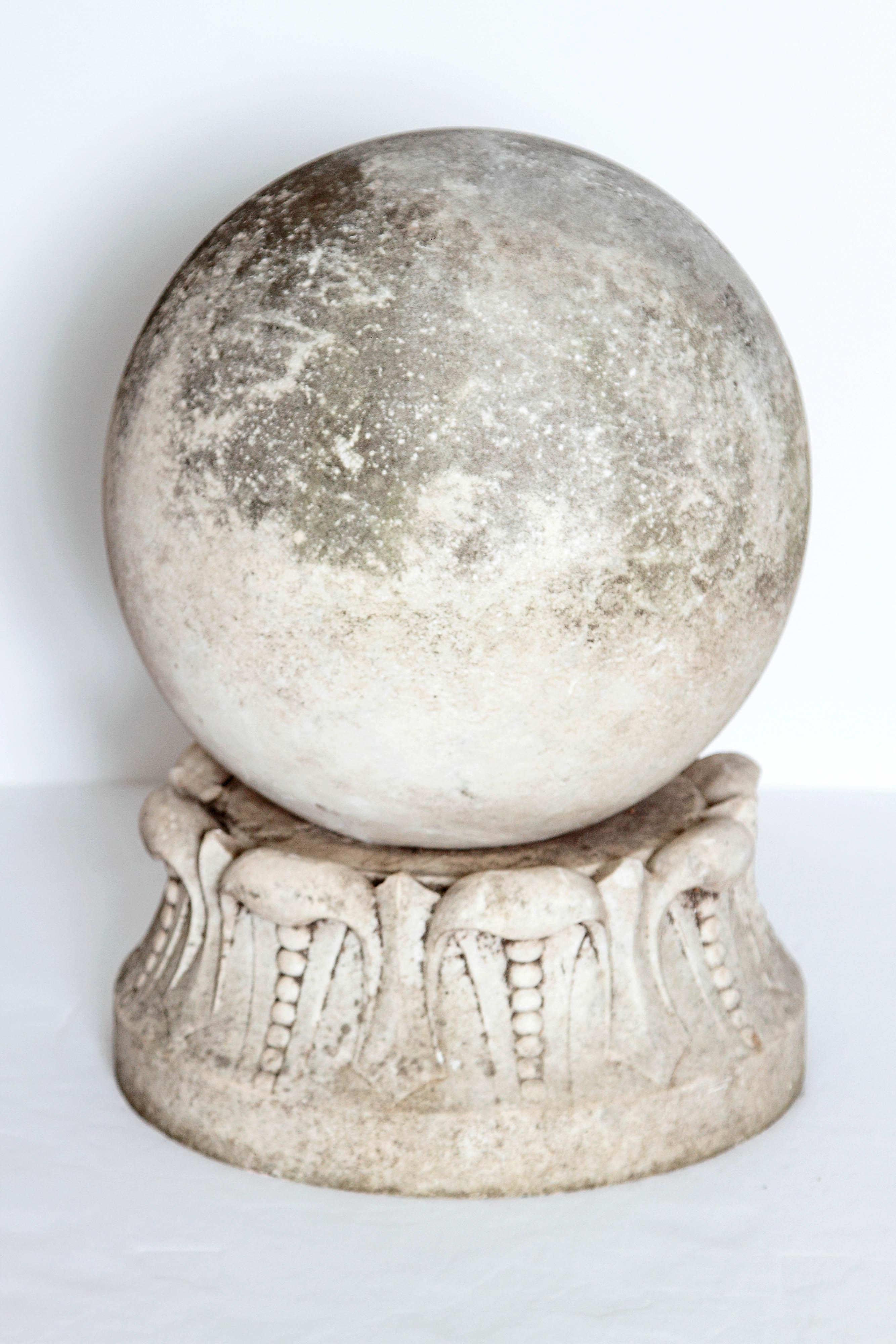 Italian Marble Sphere on Carved Pedestal Base / Garden Ornament 1