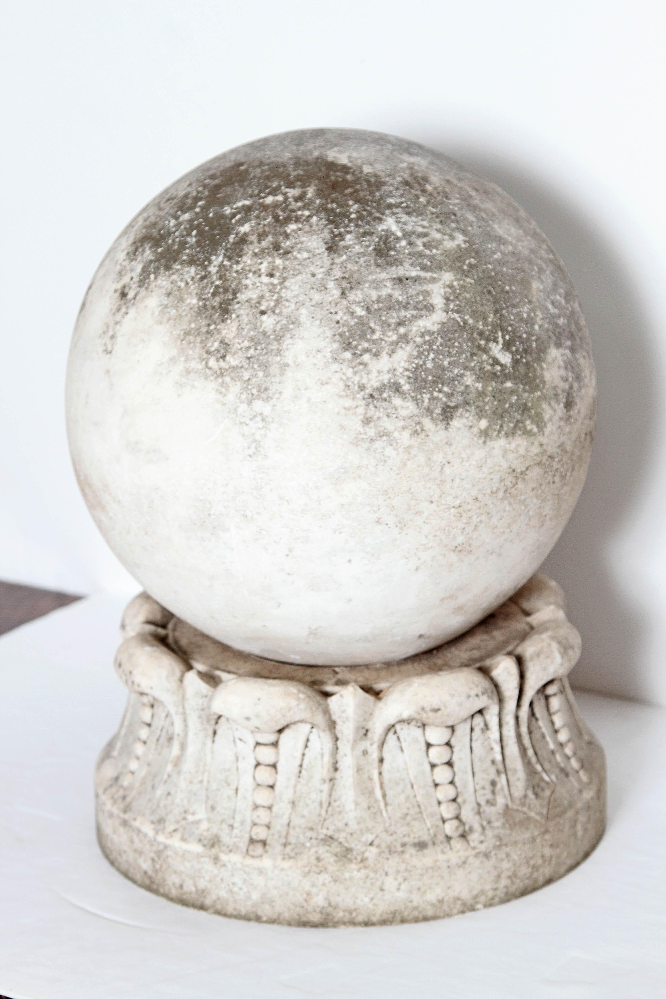 Baroque Italian Marble Sphere on Carved Pedestal Base / Garden Ornament