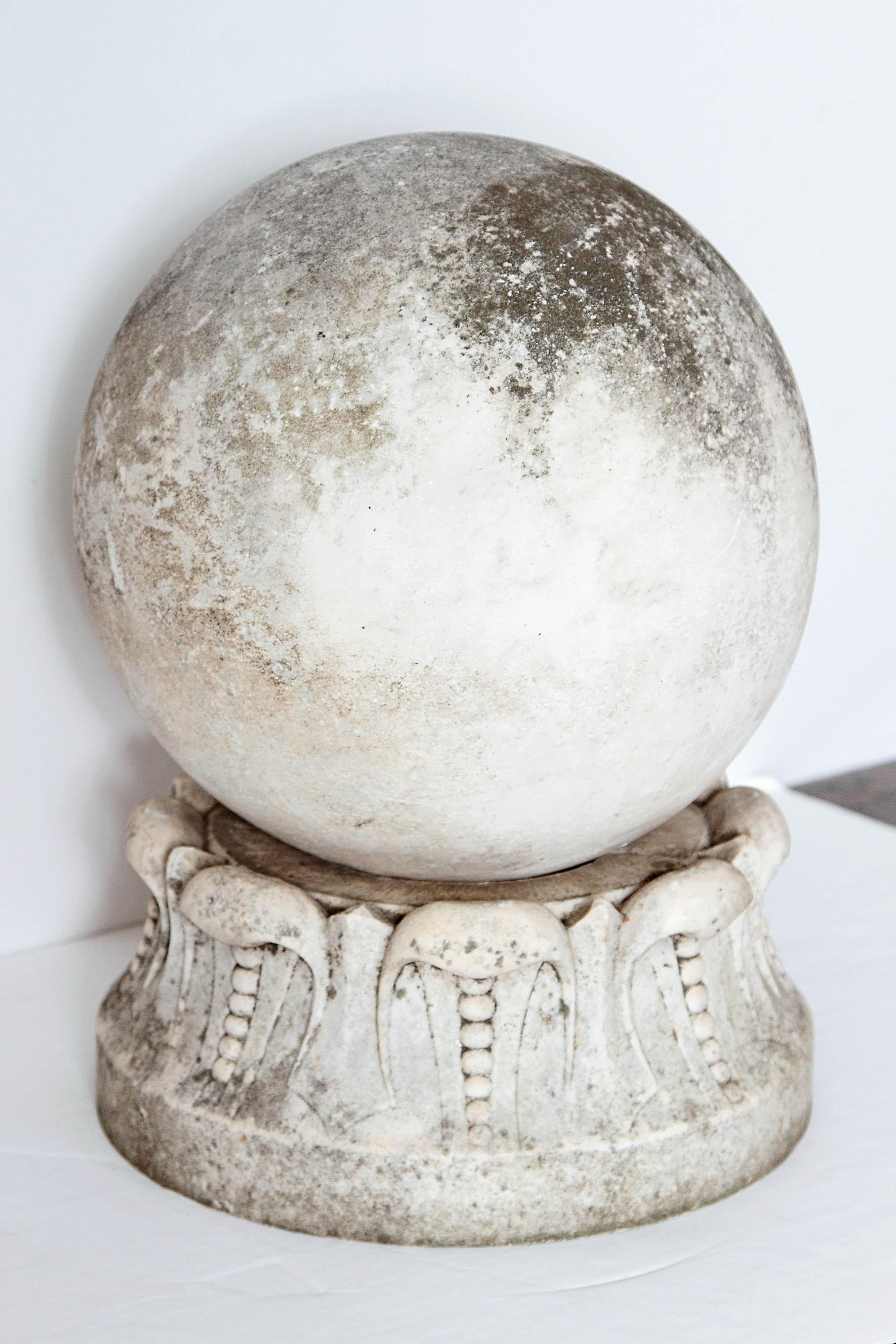 Hand-Carved Italian Marble Sphere on Carved Pedestal Base / Garden Ornament