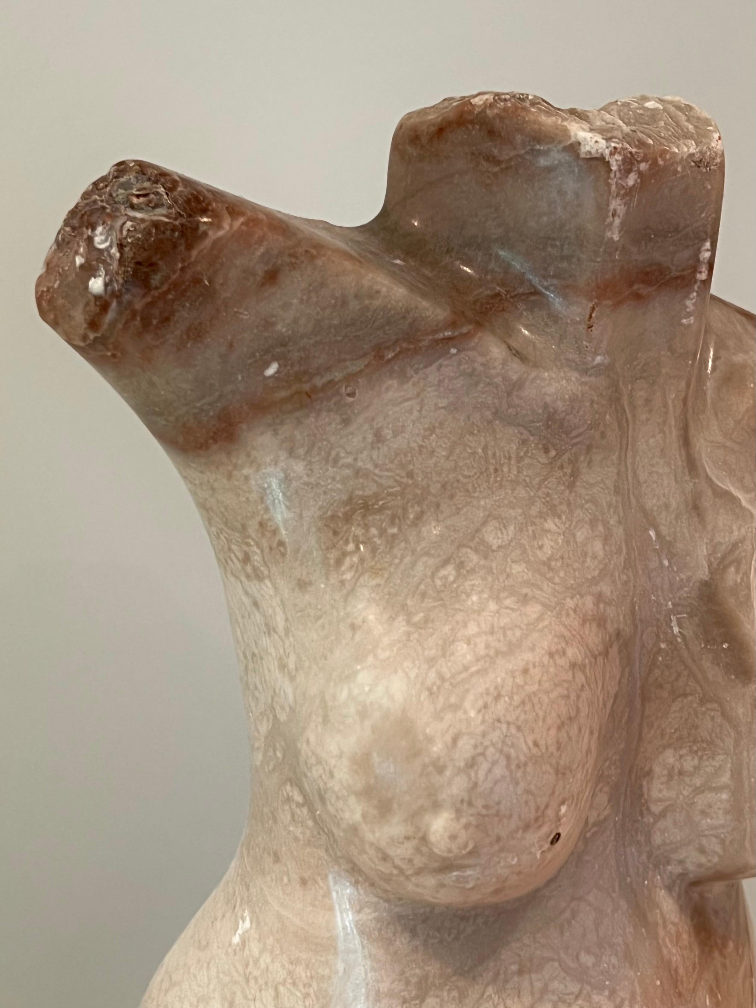 Italian Marble Statue of Torso of Lady on Teak plinth In Good Condition For Sale In West Hollywood, CA