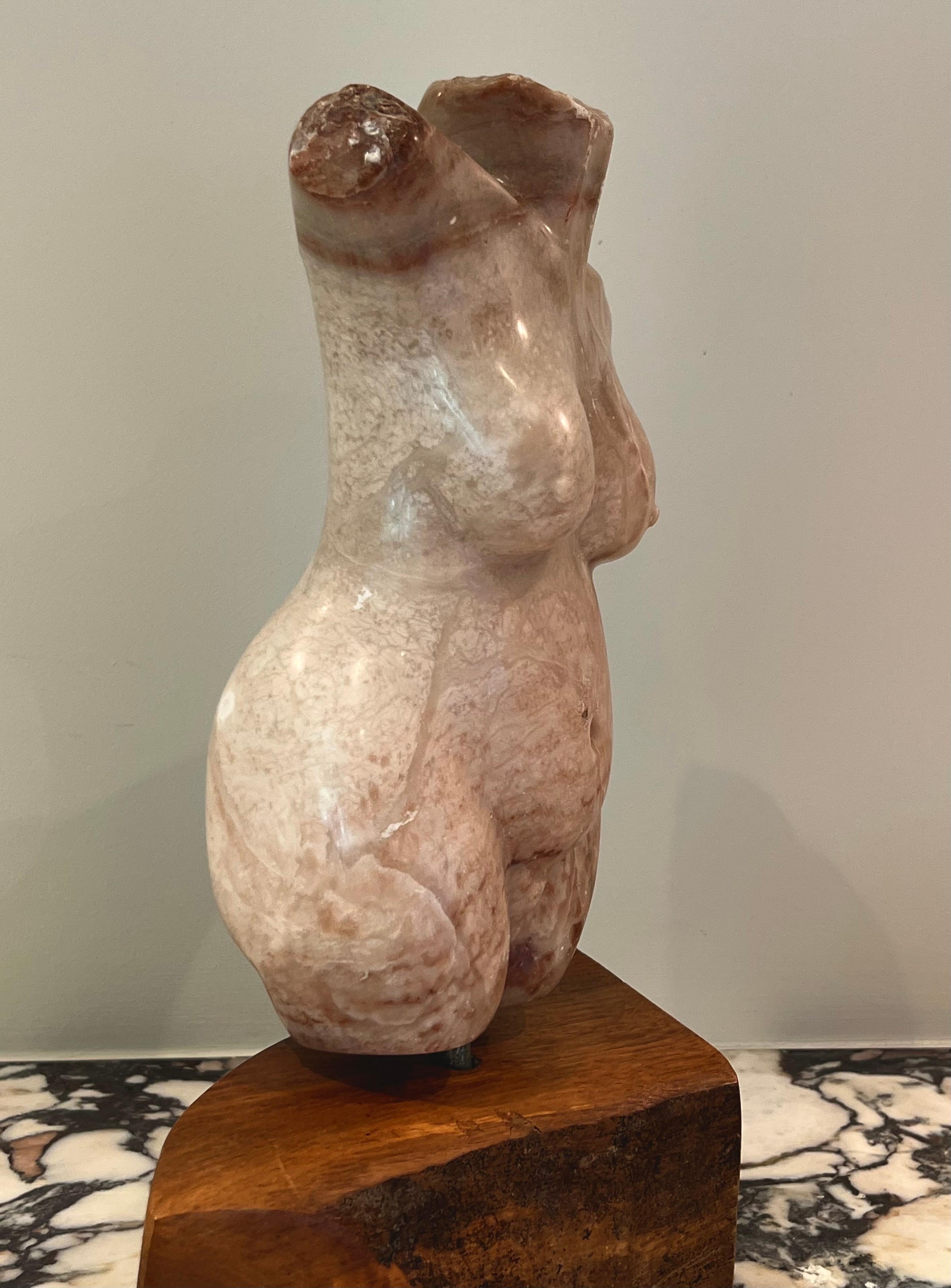 Italian Marble Statue of Torso of Lady on Teak plinth 1