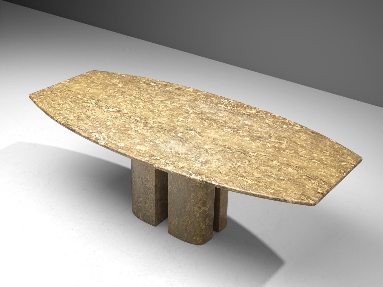 Mid-Century Modern Italian Marble Table with Boat-Shaped Table Top