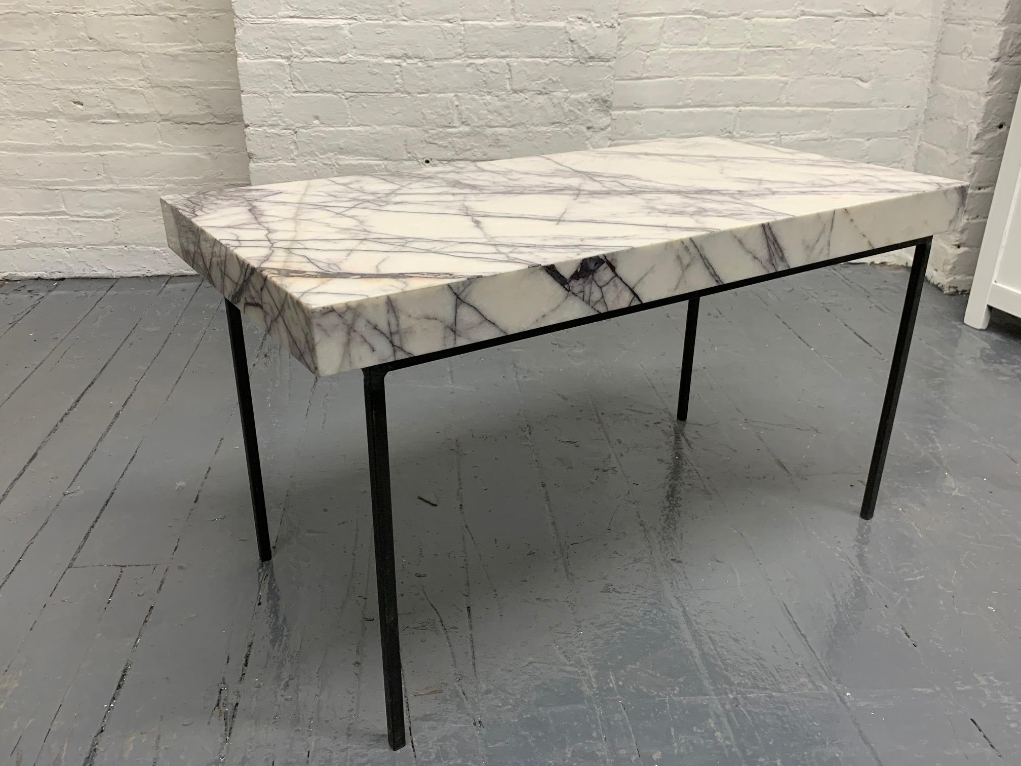 Italian marble-top and iron side table. Knoll style.