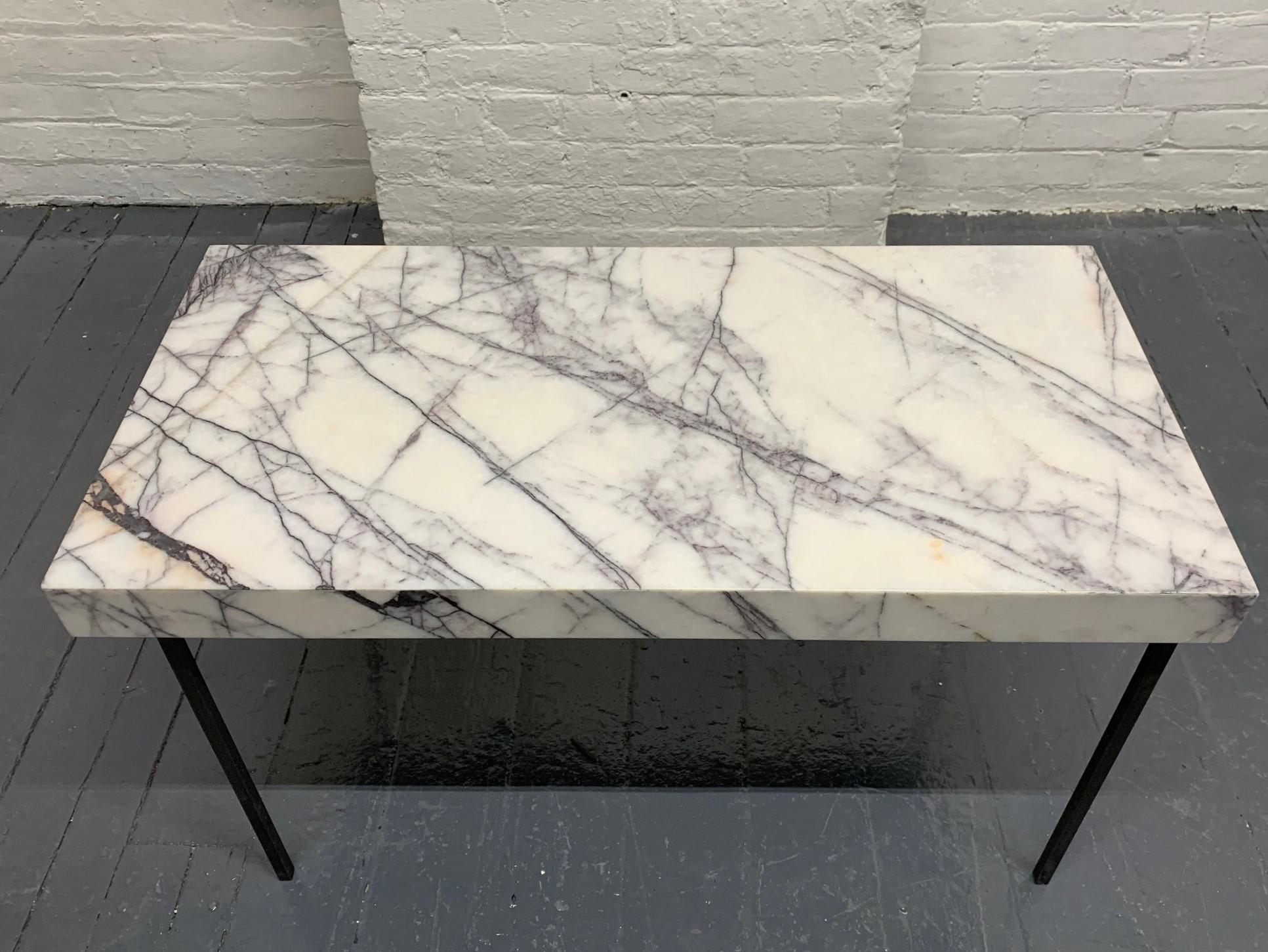 Mid-Century Modern Italian Marble-Top and Iron Side Table For Sale