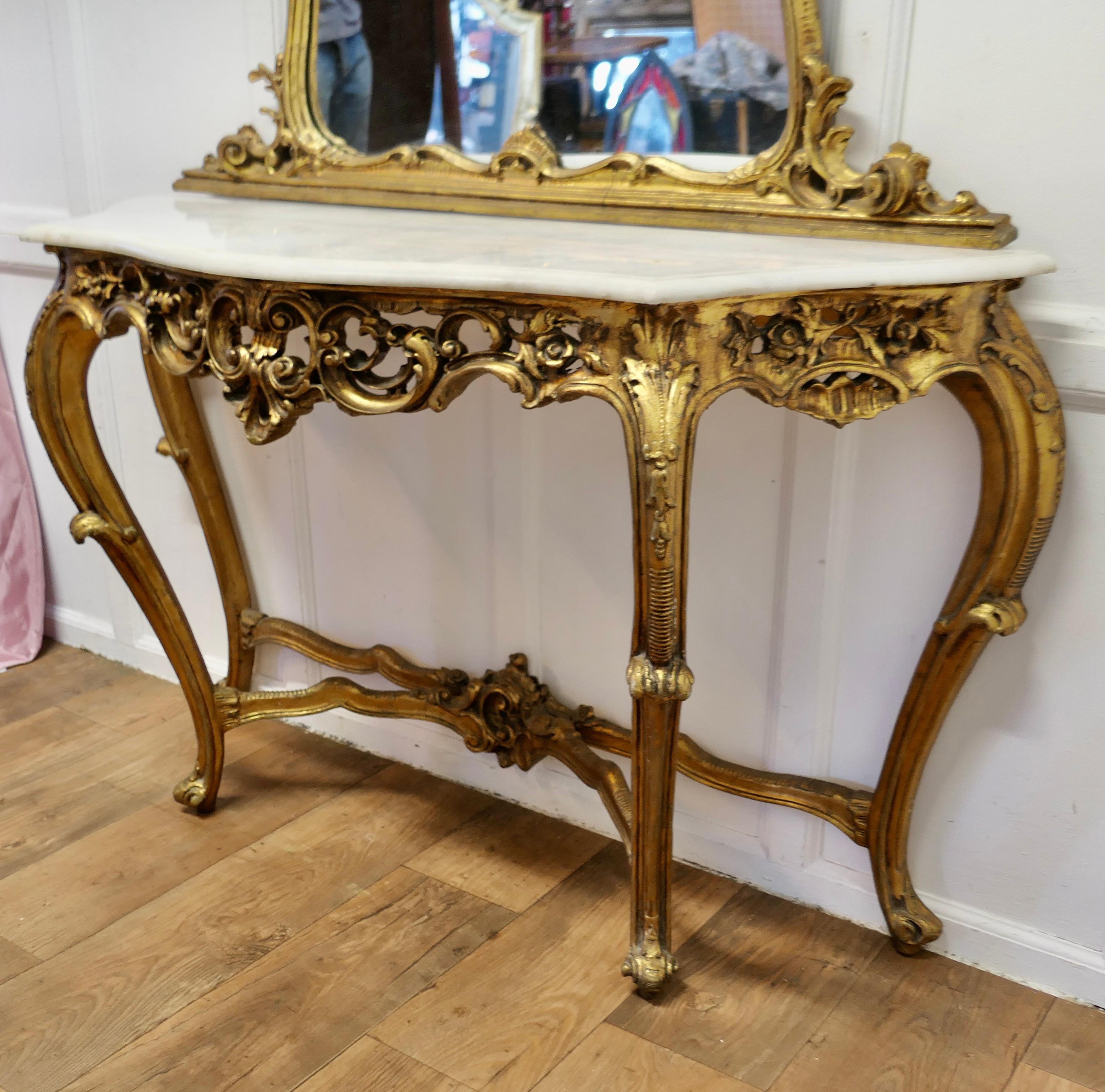 Italian Marble Top Console Table and Mirror Set  A very rare set For Sale 5