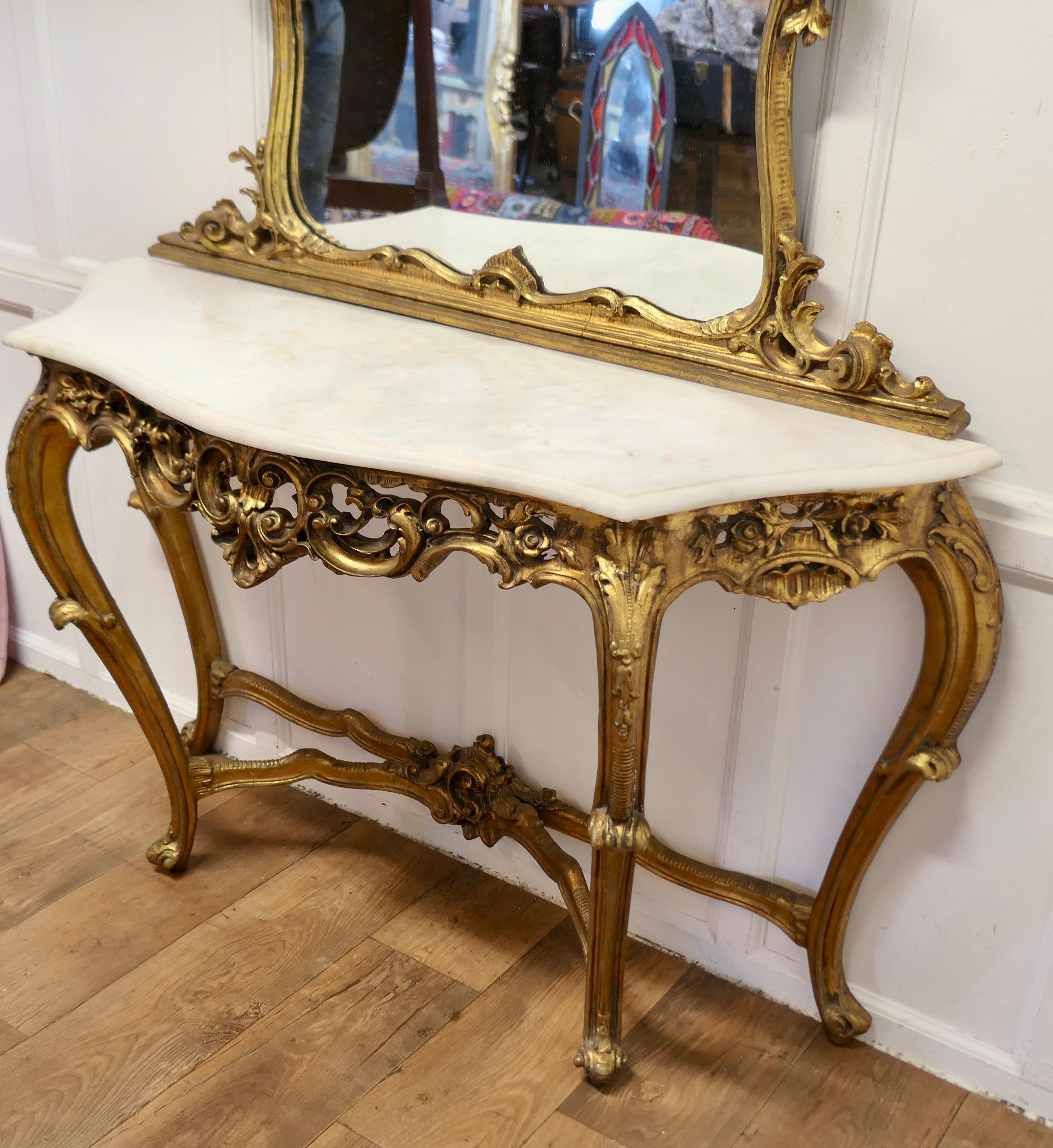 Italian Marble Top Console Table and Mirror Set  A very rare set For Sale 6