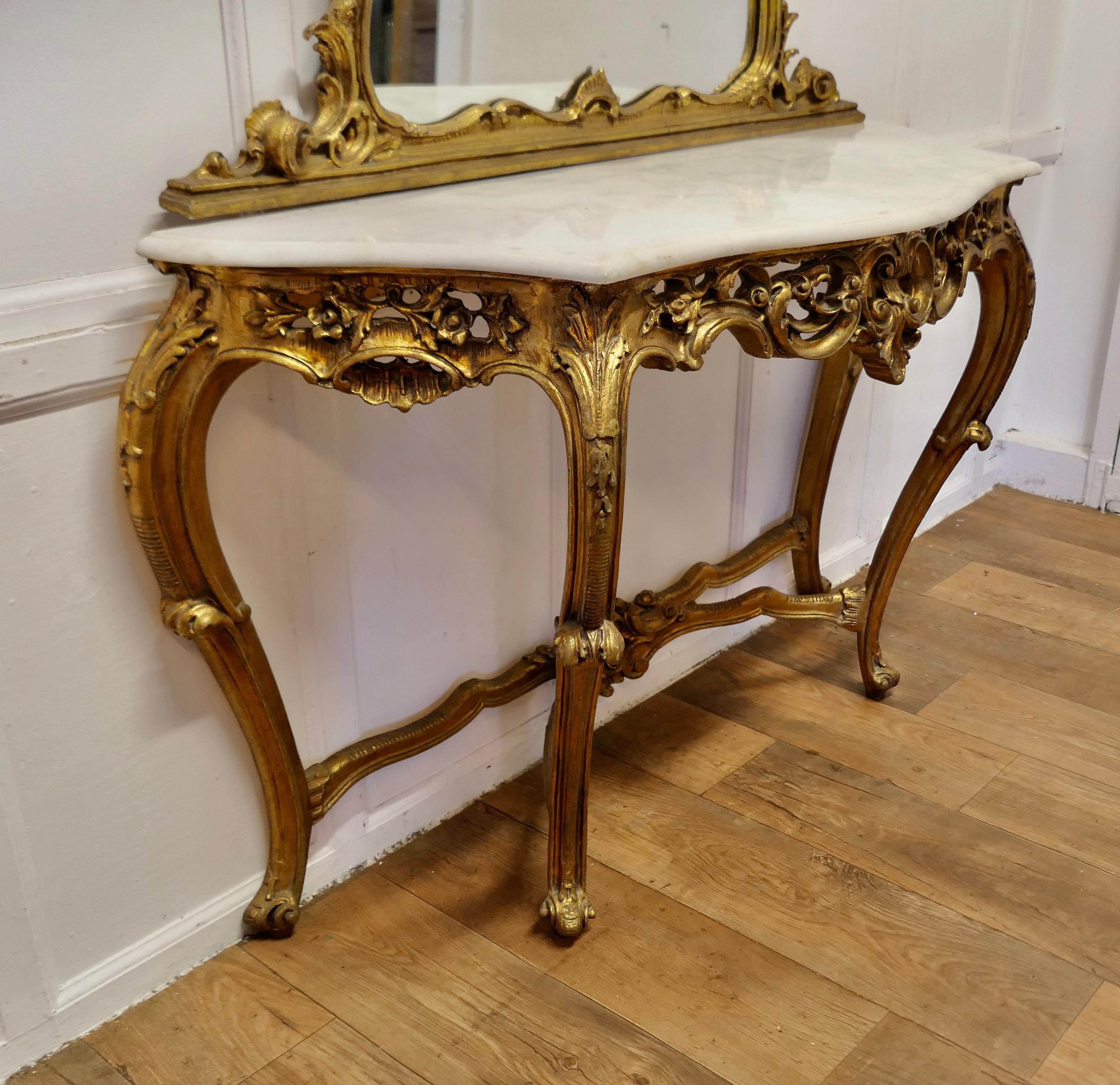 Italian Marble Top Console Table and Mirror Set  A very rare set In Good Condition For Sale In Godshill, Isle of Wight