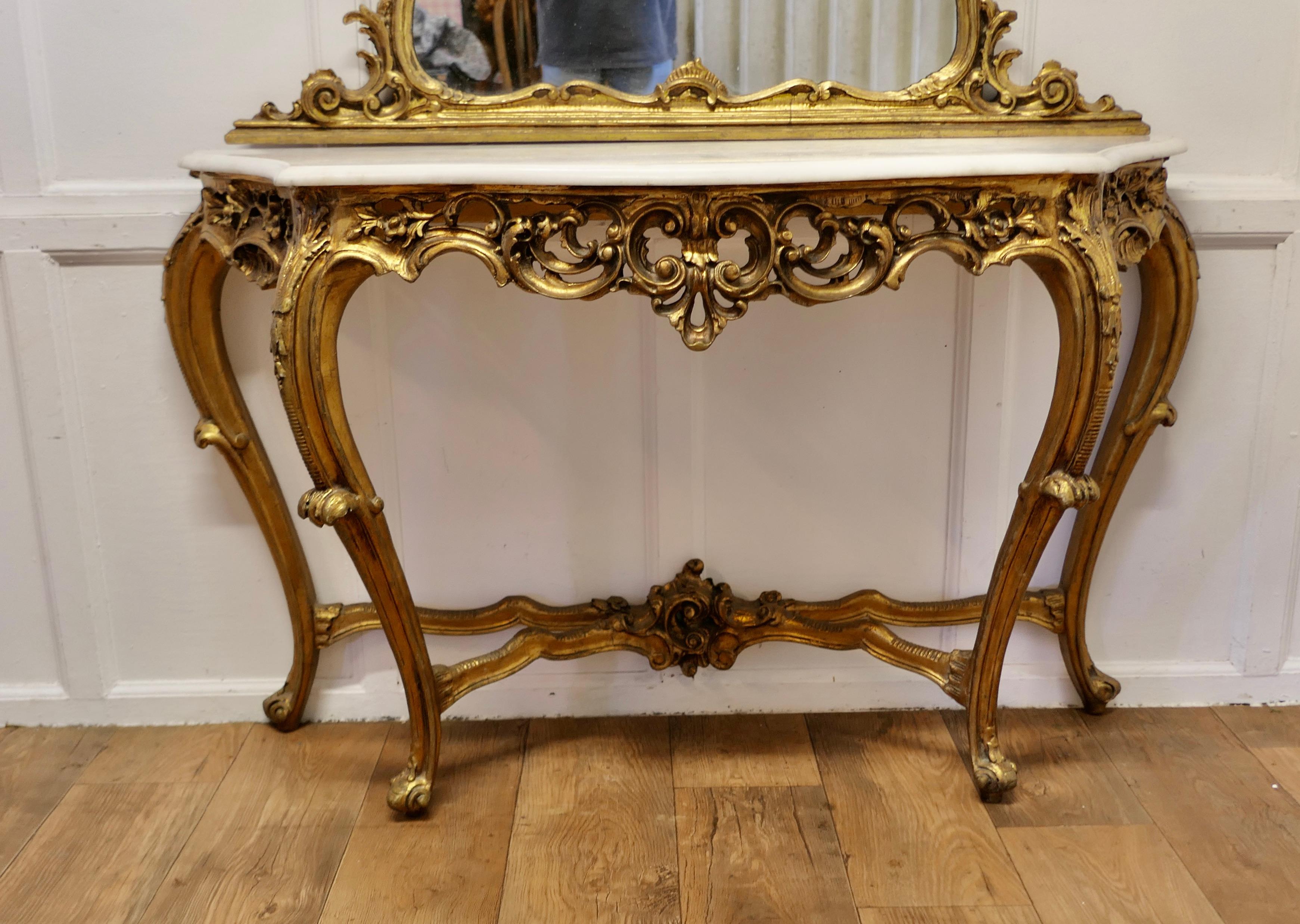 Italian Marble Top Console Table and Mirror Set  A very rare set For Sale 1