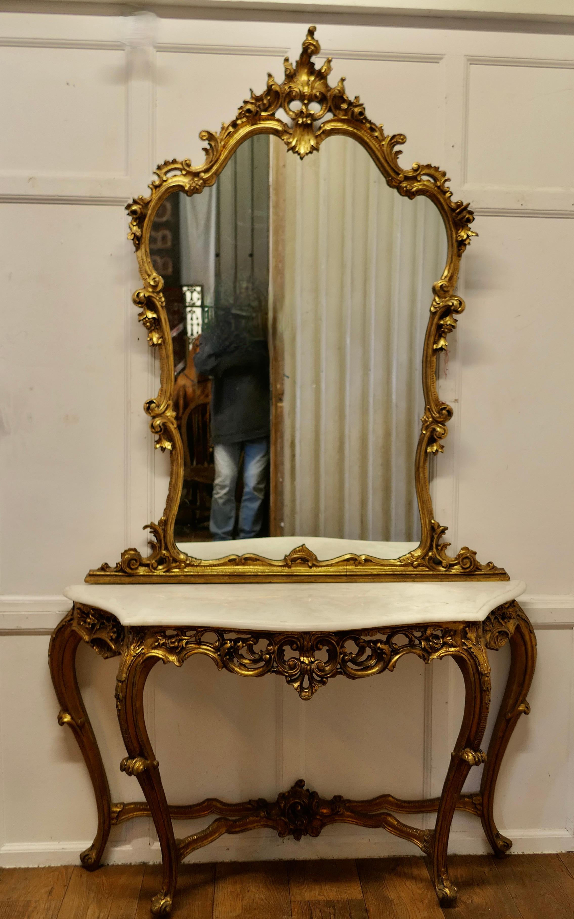 Italian Marble Top Console Table and Mirror Set  A very rare set For Sale 2