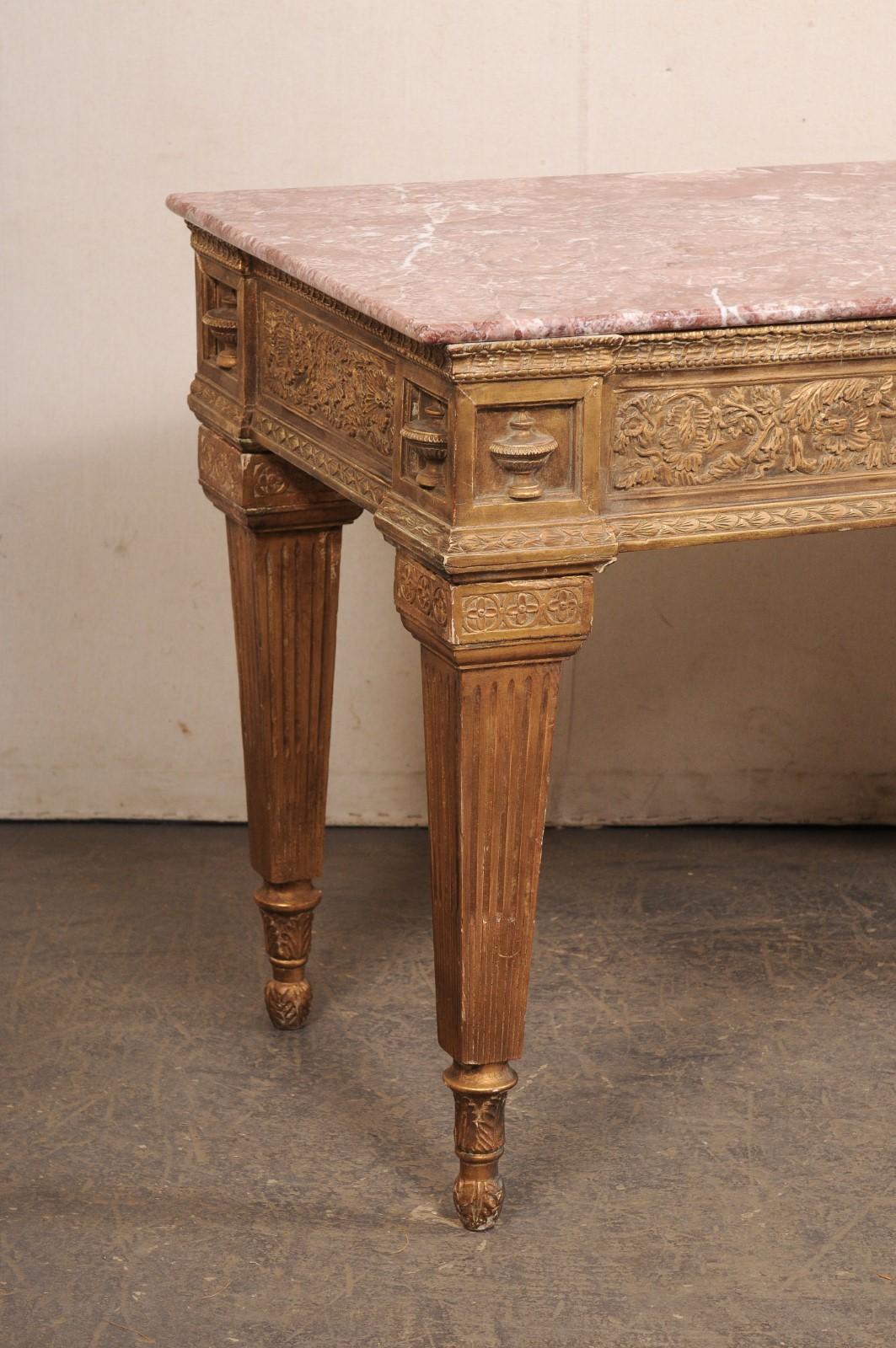 Italian Marble Top Console w/Elaborately-Carved Apron, A Nice Robust Piece! In Good Condition For Sale In Atlanta, GA