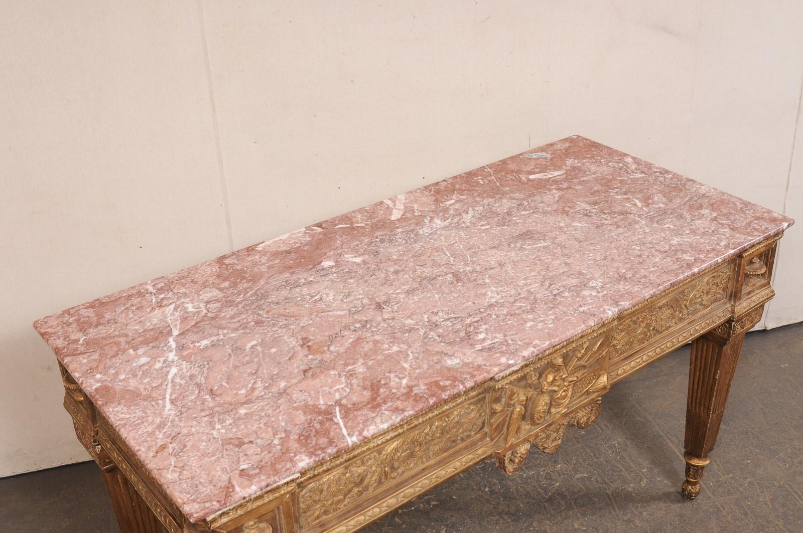 20th Century Italian Marble Top Console w/Elaborately-Carved Apron, A Nice Robust Piece! For Sale