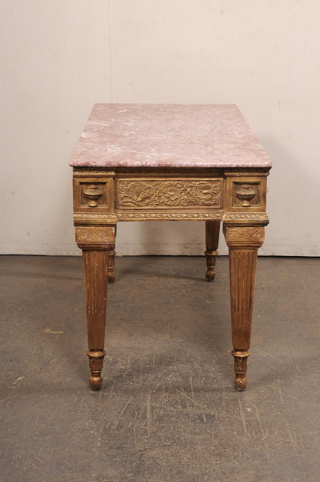 Italian Marble Top Console w/Elaborately-Carved Apron, A Nice Robust Piece! For Sale 1