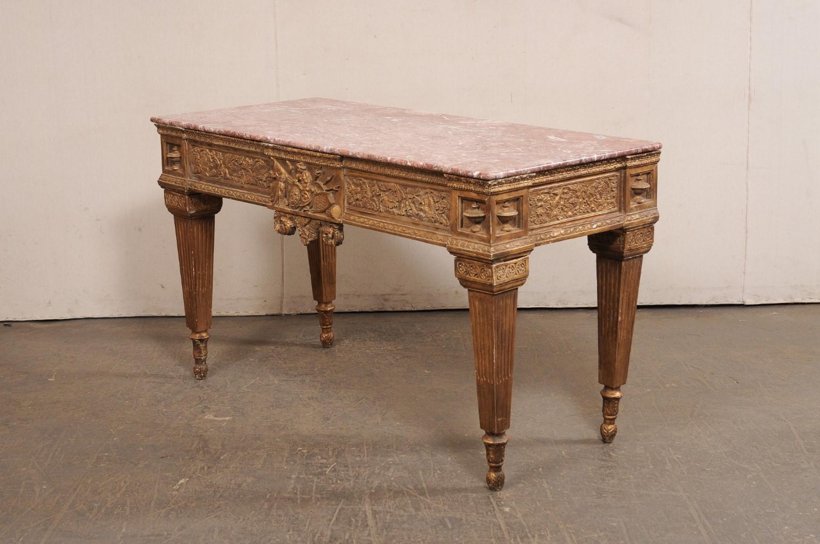 Italian Marble Top Console w/Elaborately-Carved Apron, A Nice Robust Piece! For Sale 3
