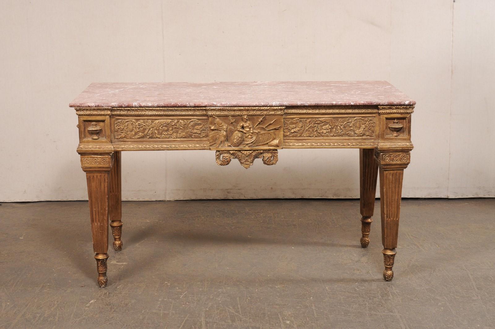 Italian Marble Top Console w/Elaborately-Carved Apron, A Nice Robust Piece! For Sale 4