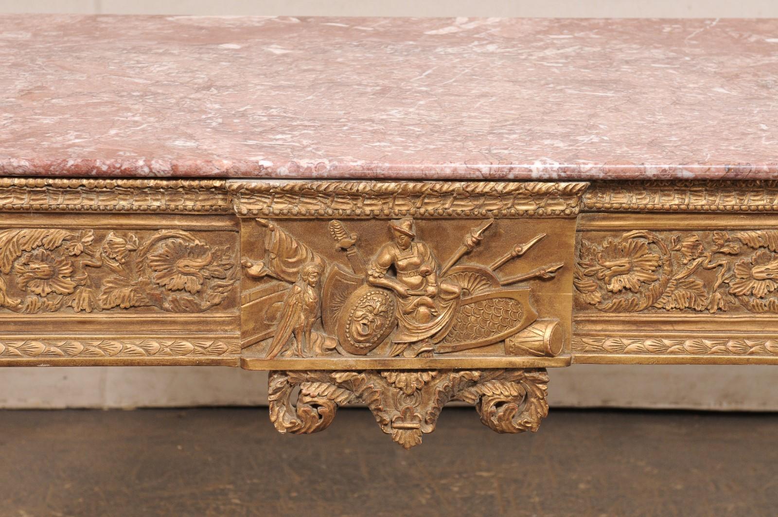 Italian Marble Top Console w/Elaborately-Carved Apron, A Nice Robust Piece! For Sale 5