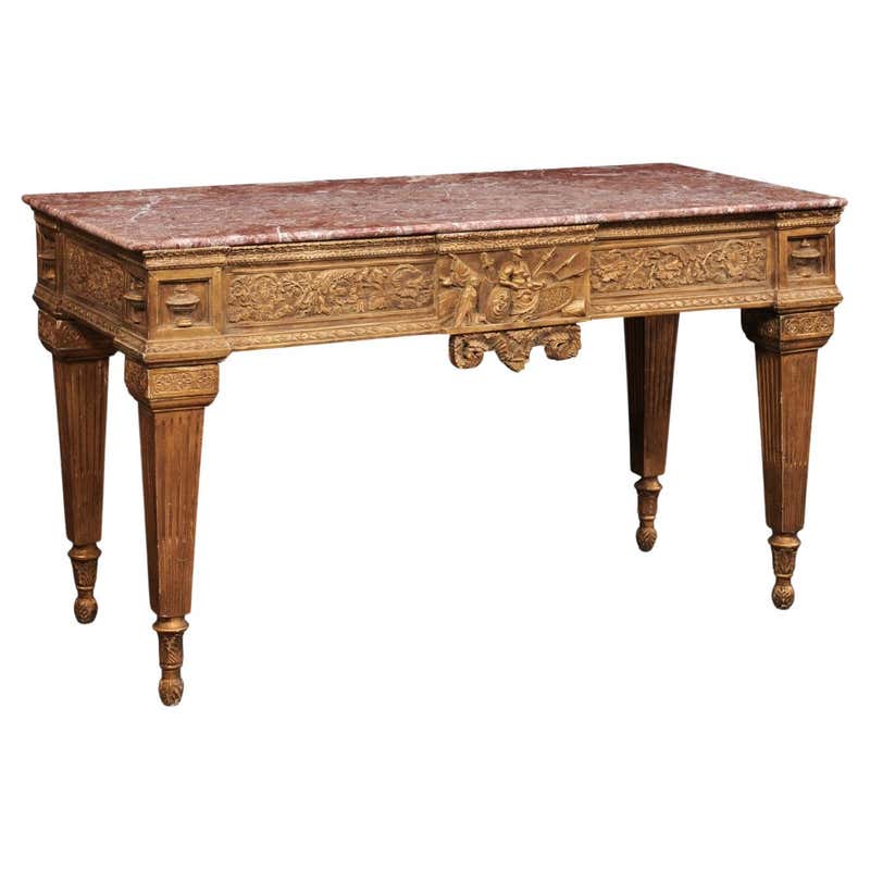 Console Finials Italian Marble Top Console w/Pierce-Carved Apron and Large Urn Finial ...