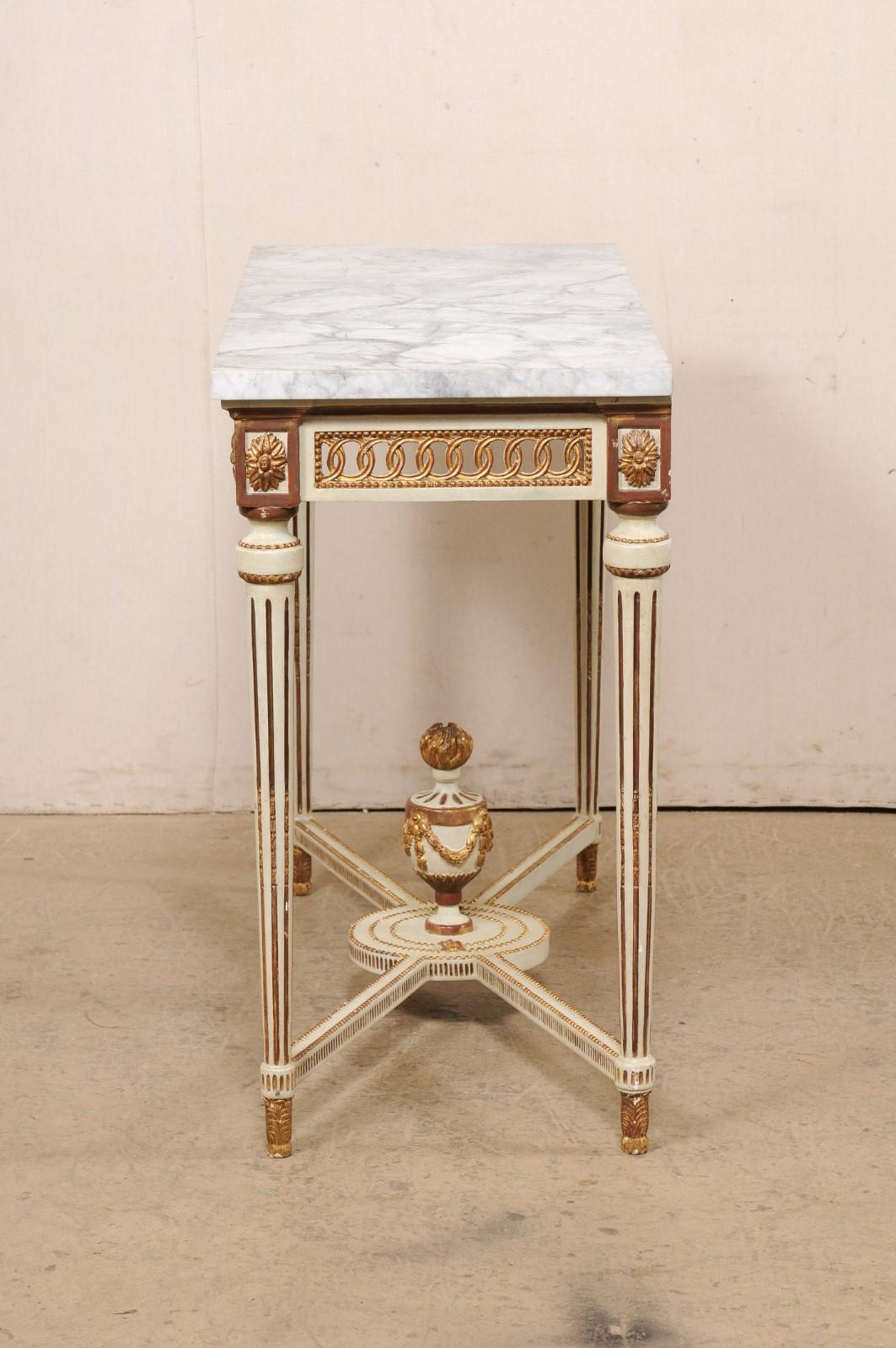 Italian Marble Top Console w/Pierce-Carved Apron & Large Urn Finial at Underside For Sale 5