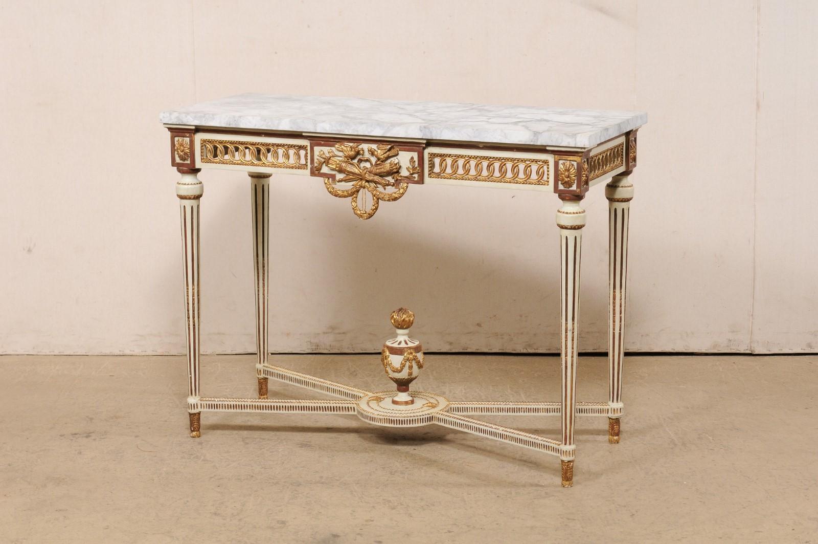 Italian Marble Top Console w/Pierce-Carved Apron & Large Urn Finial at Underside For Sale 6
