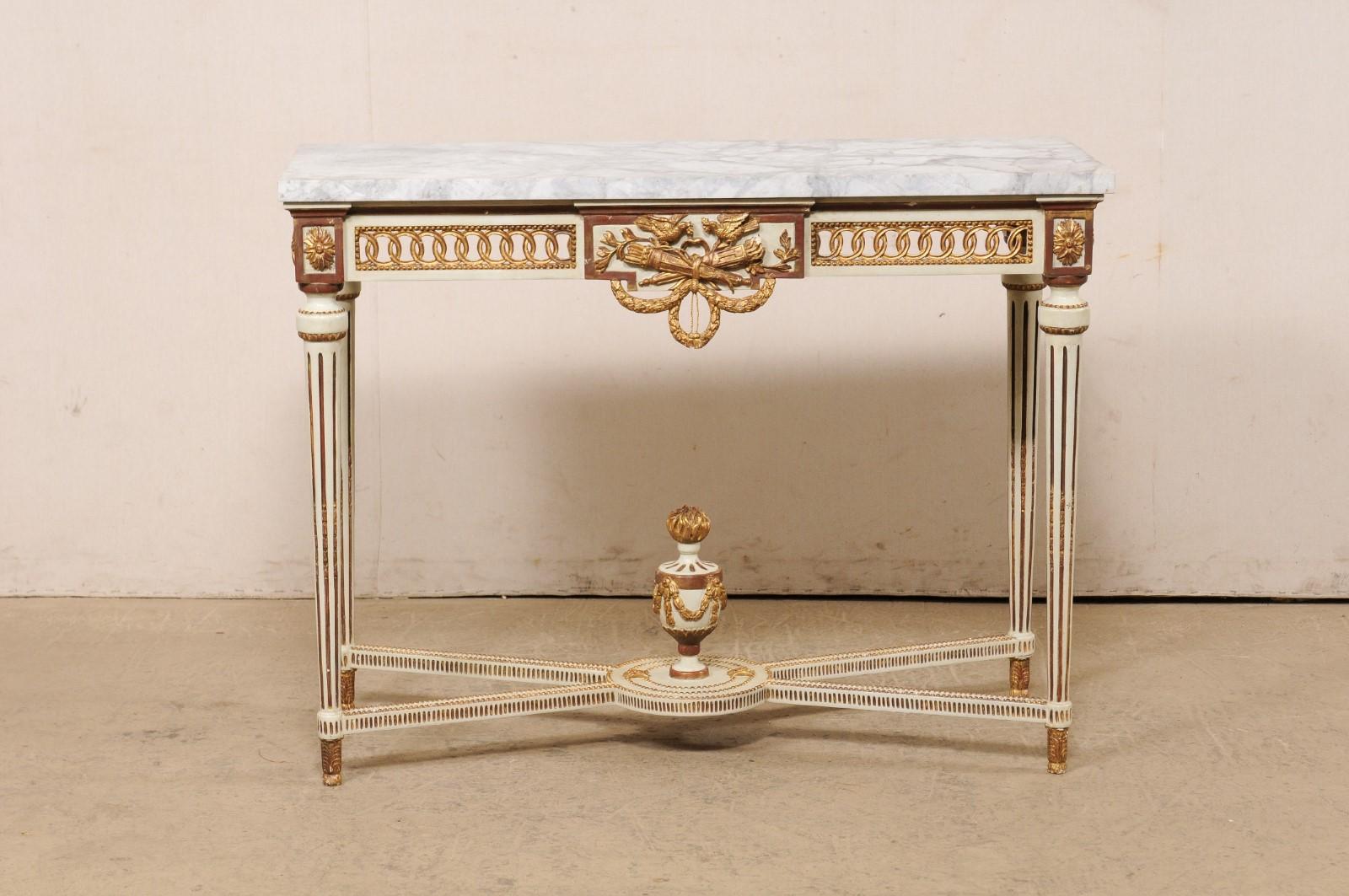Italian Marble Top Console w/Pierce-Carved Apron & Large Urn Finial at Underside For Sale 7