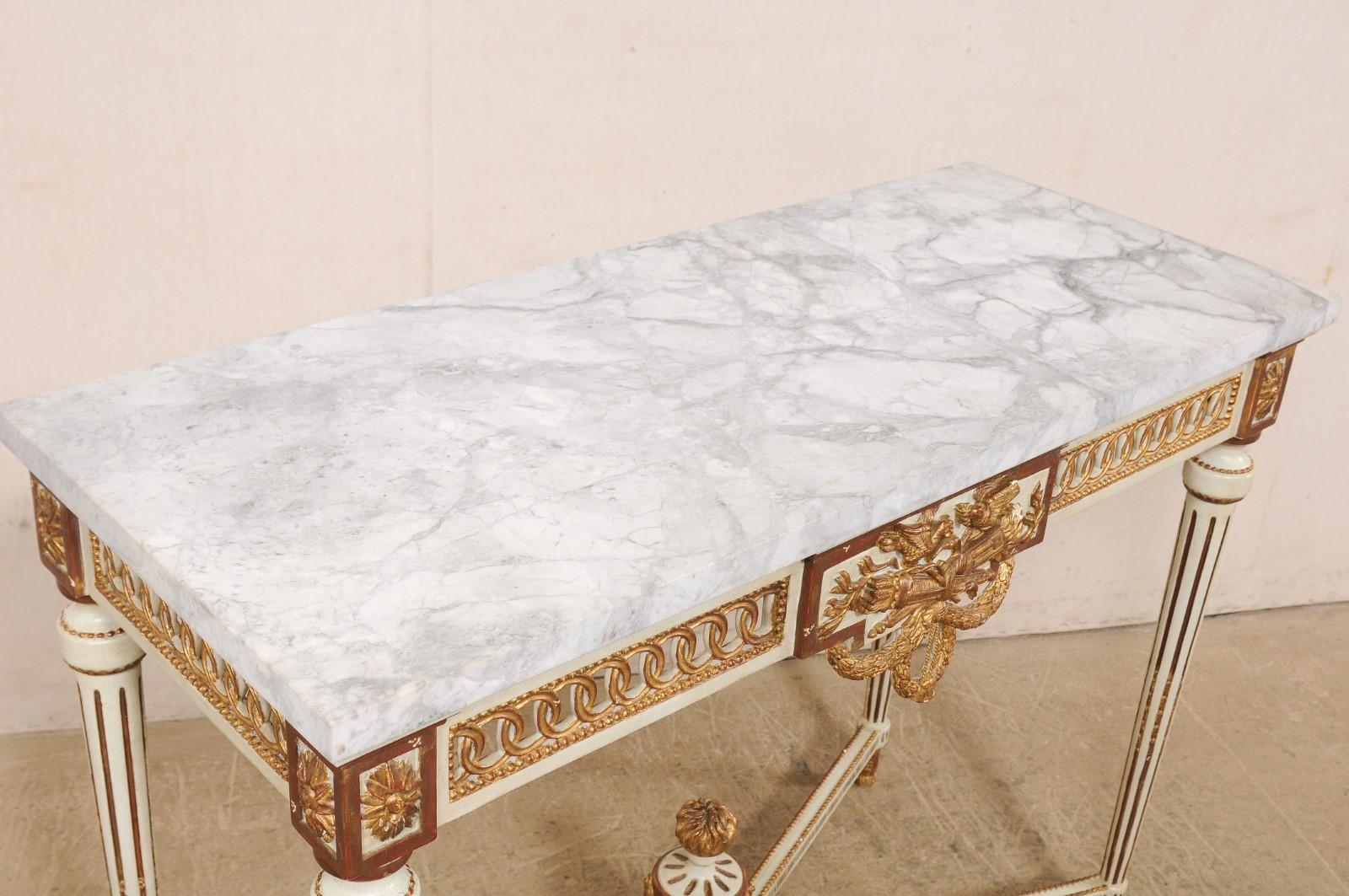 Italian Marble Top Console w/Pierce-Carved Apron & Large Urn Finial at Underside For Sale 1