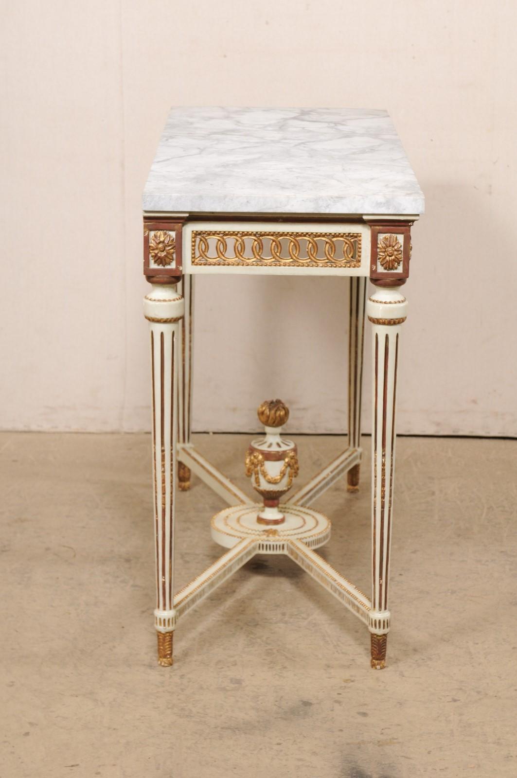 Italian Marble Top Console w/Pierce-Carved Apron & Large Urn Finial at Underside For Sale 2