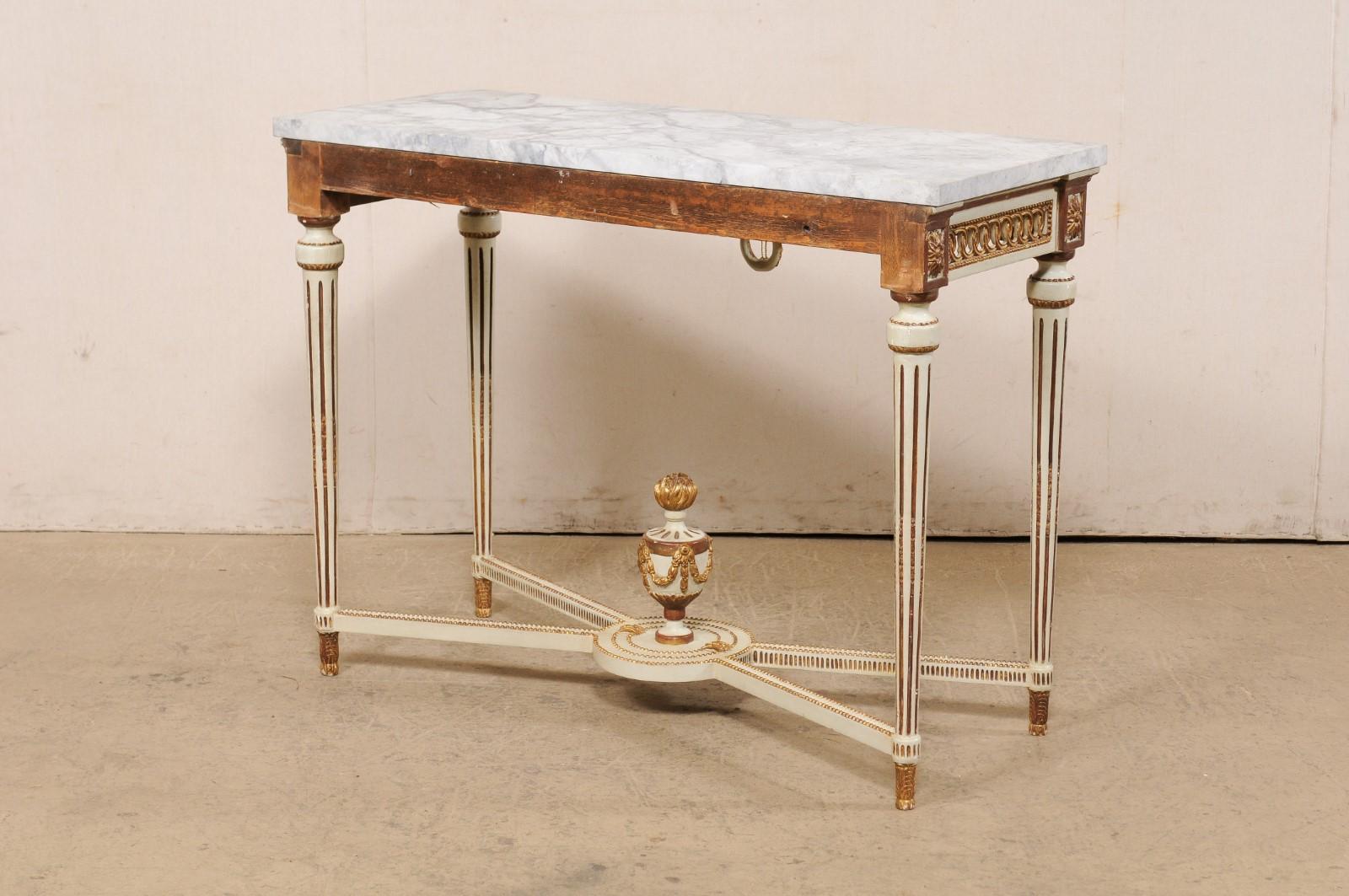 Italian Marble Top Console w/Pierce-Carved Apron & Large Urn Finial at Underside For Sale 3