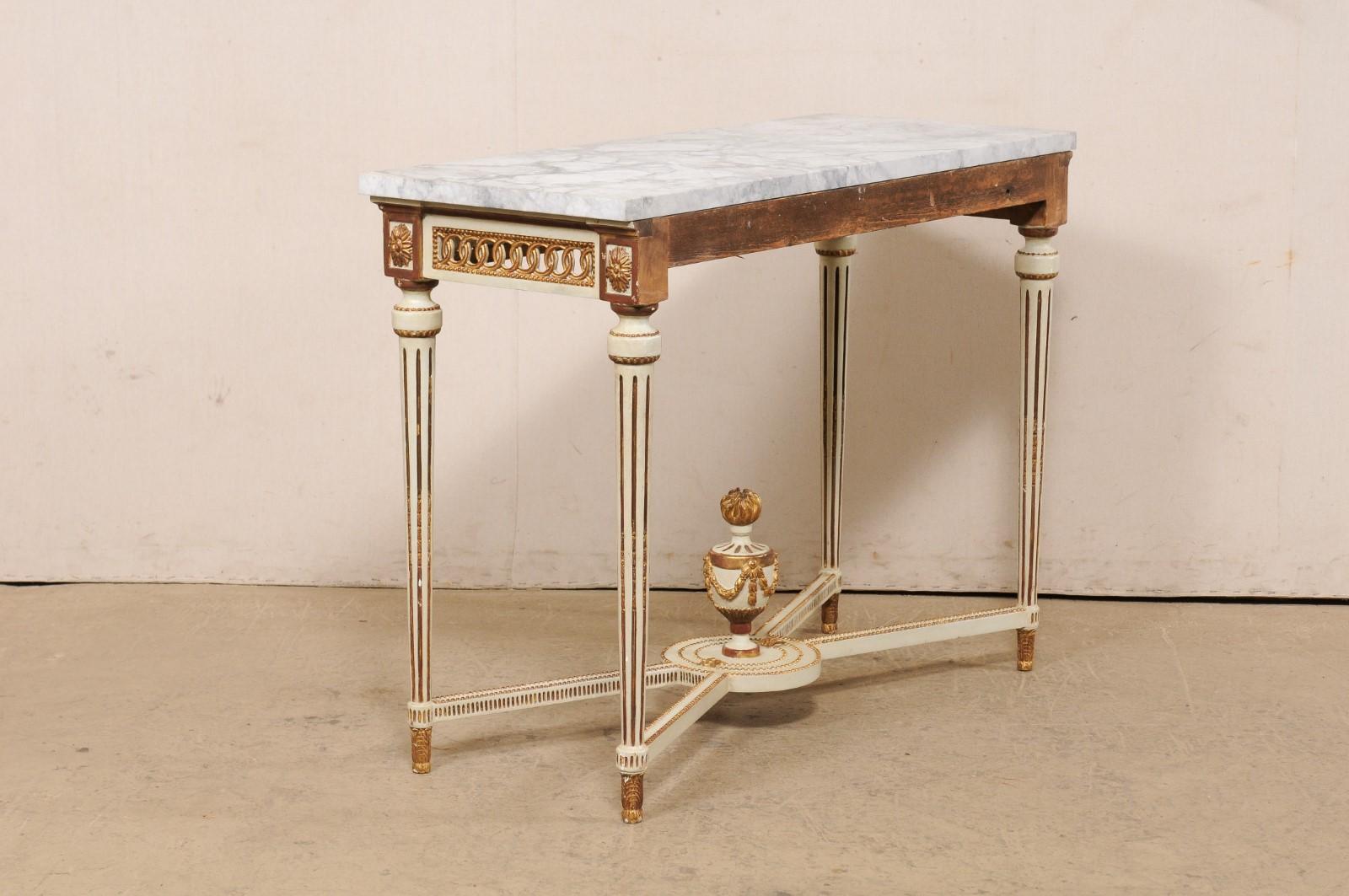 Italian Marble Top Console w/Pierce-Carved Apron & Large Urn Finial at Underside For Sale 4
