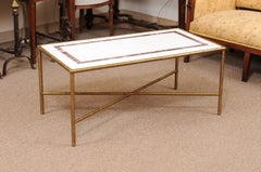 Italian Marble-Top Faux Brass Bamboo Coffee Table, 20th Century