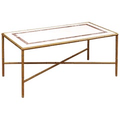 Italian Marble-Top Faux Brass Bamboo Coffee Table, 20th Century
