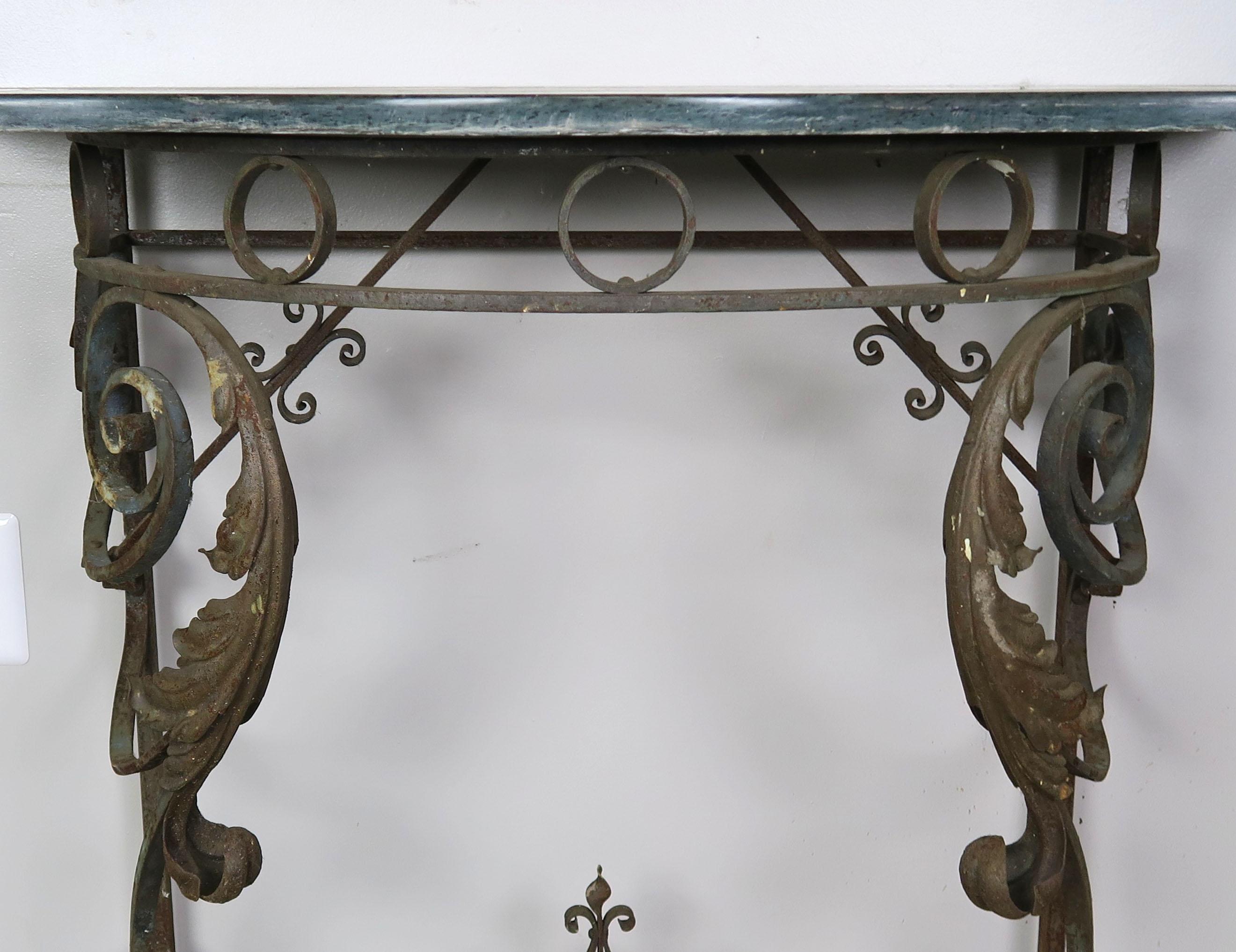 Italian Marble-Top Iron Console, circa 1940s In Distressed Condition In Los Angeles, CA