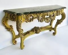 Italian Marble Top Painted Carved Console Table in Baroque Rococo Style