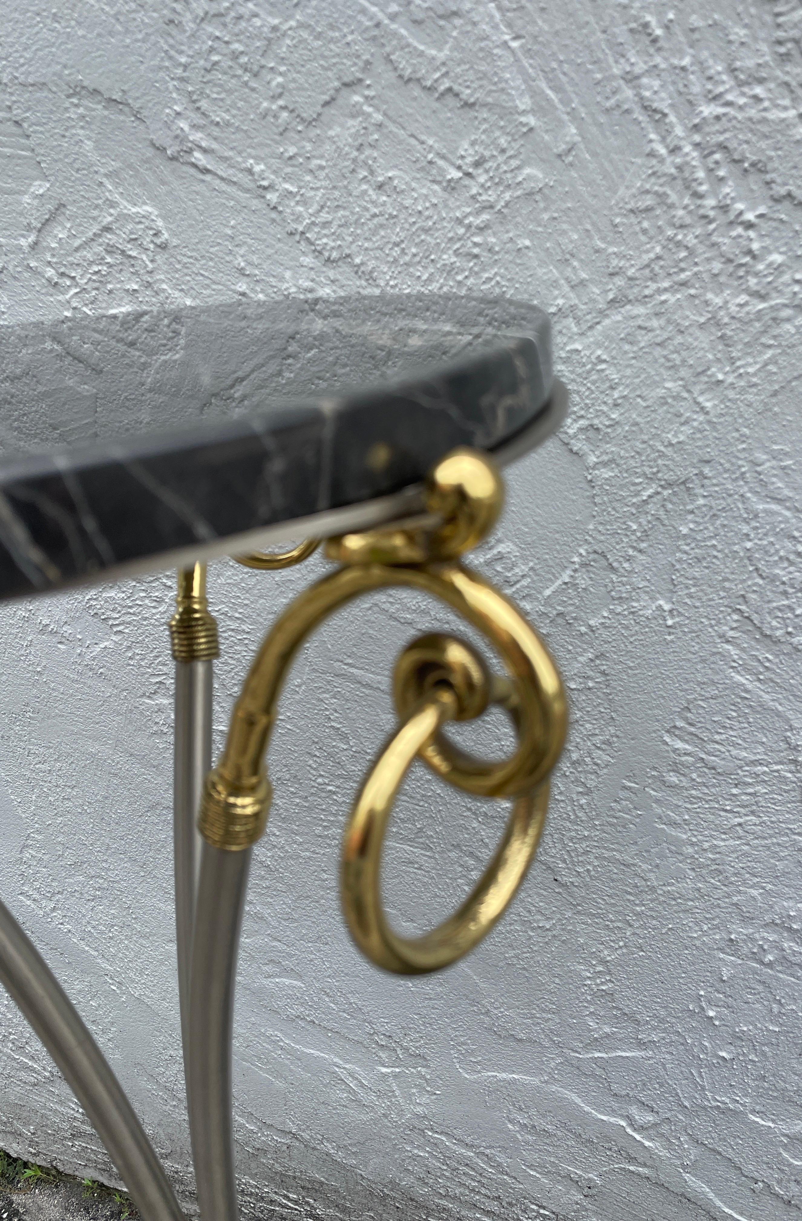 Italian Marble Top Steel & Brass Pedestal with Hoof Feet In Good Condition For Sale In West Palm Beach, FL