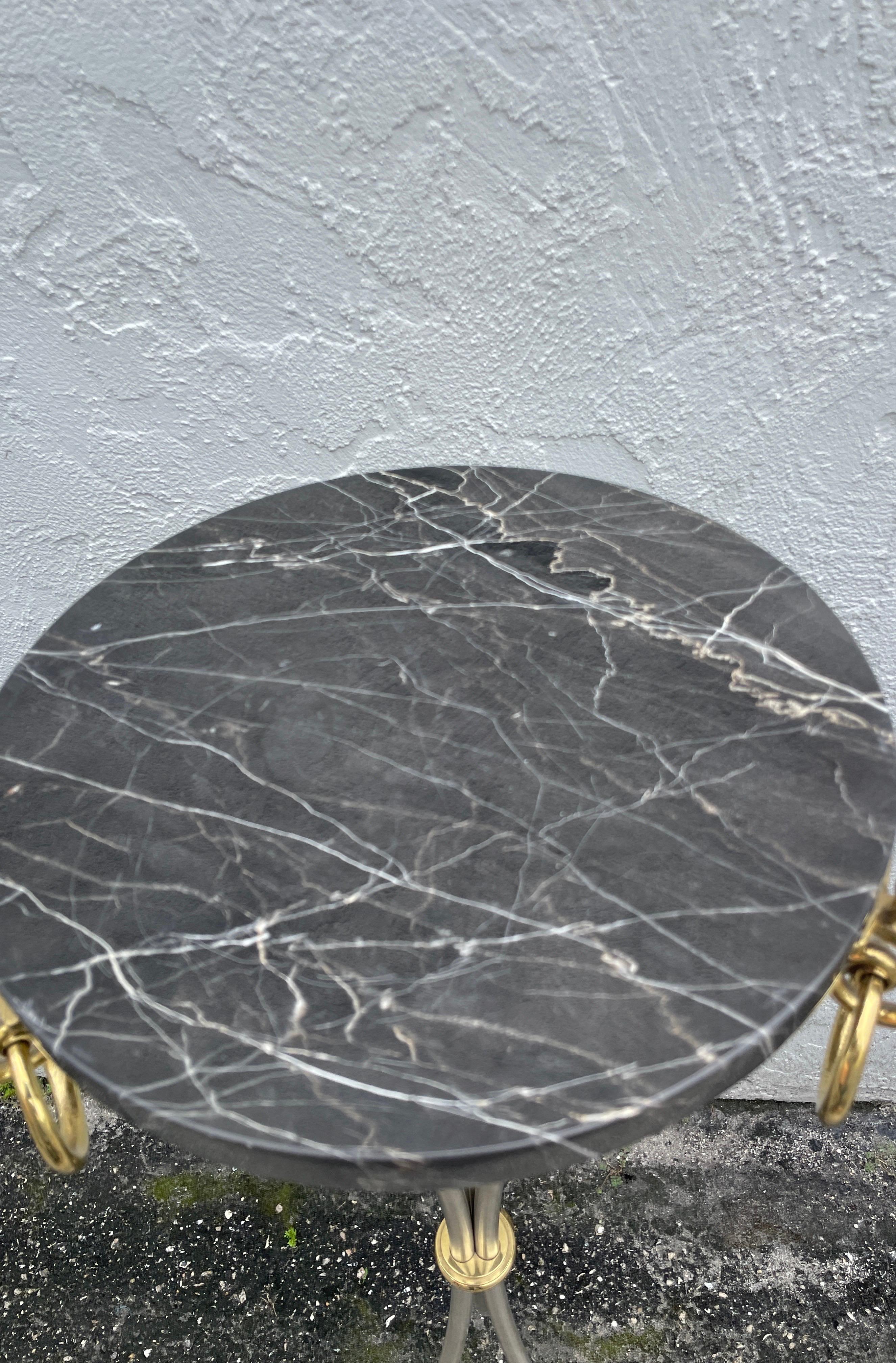 20th Century Italian Marble Top Steel & Brass Pedestal with Hoof Feet For Sale