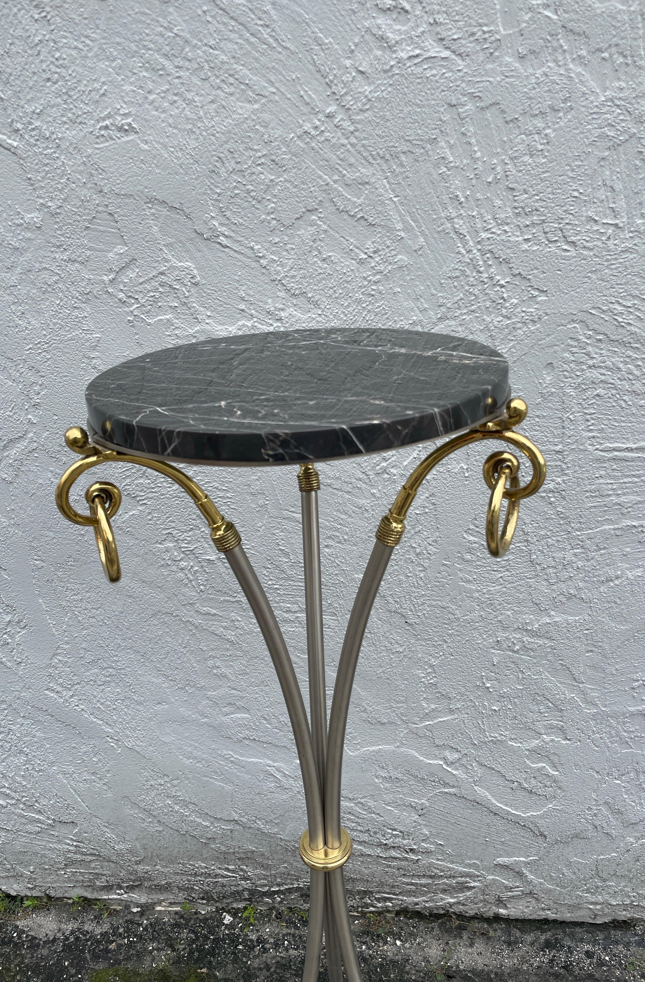 Italian Marble Top Steel & Brass Pedestal with Hoof Feet For Sale 1