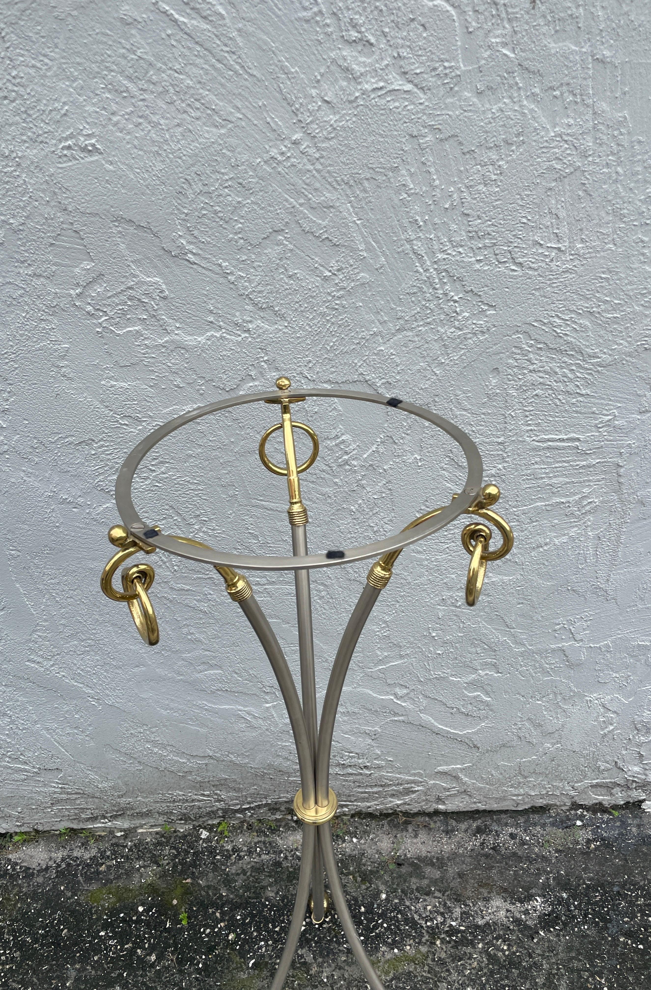 Italian Marble Top Steel & Brass Pedestal with Hoof Feet For Sale 4