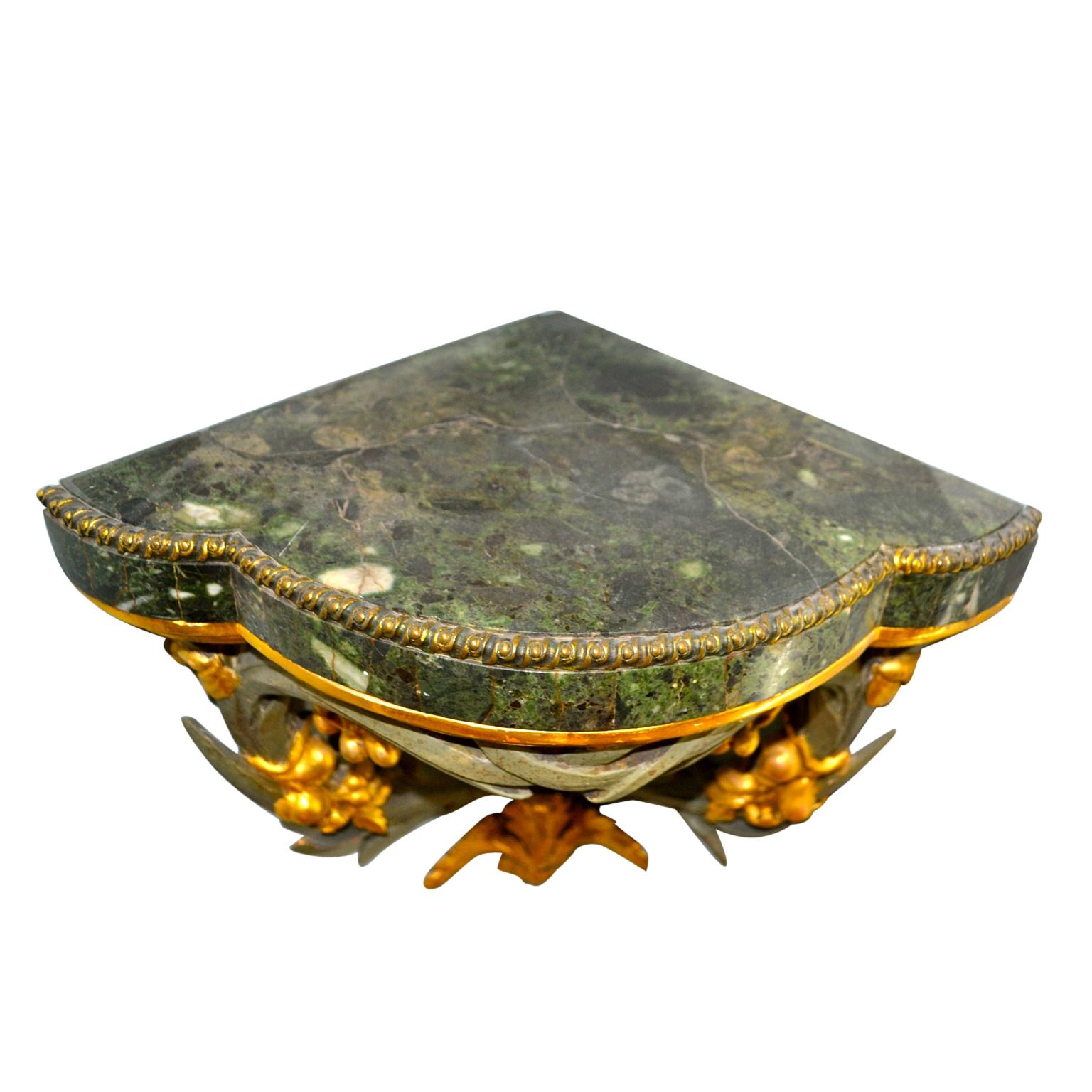 Gilt Italian Marble Topped Gilded and Silver Leafed Corner Bracket For Sale