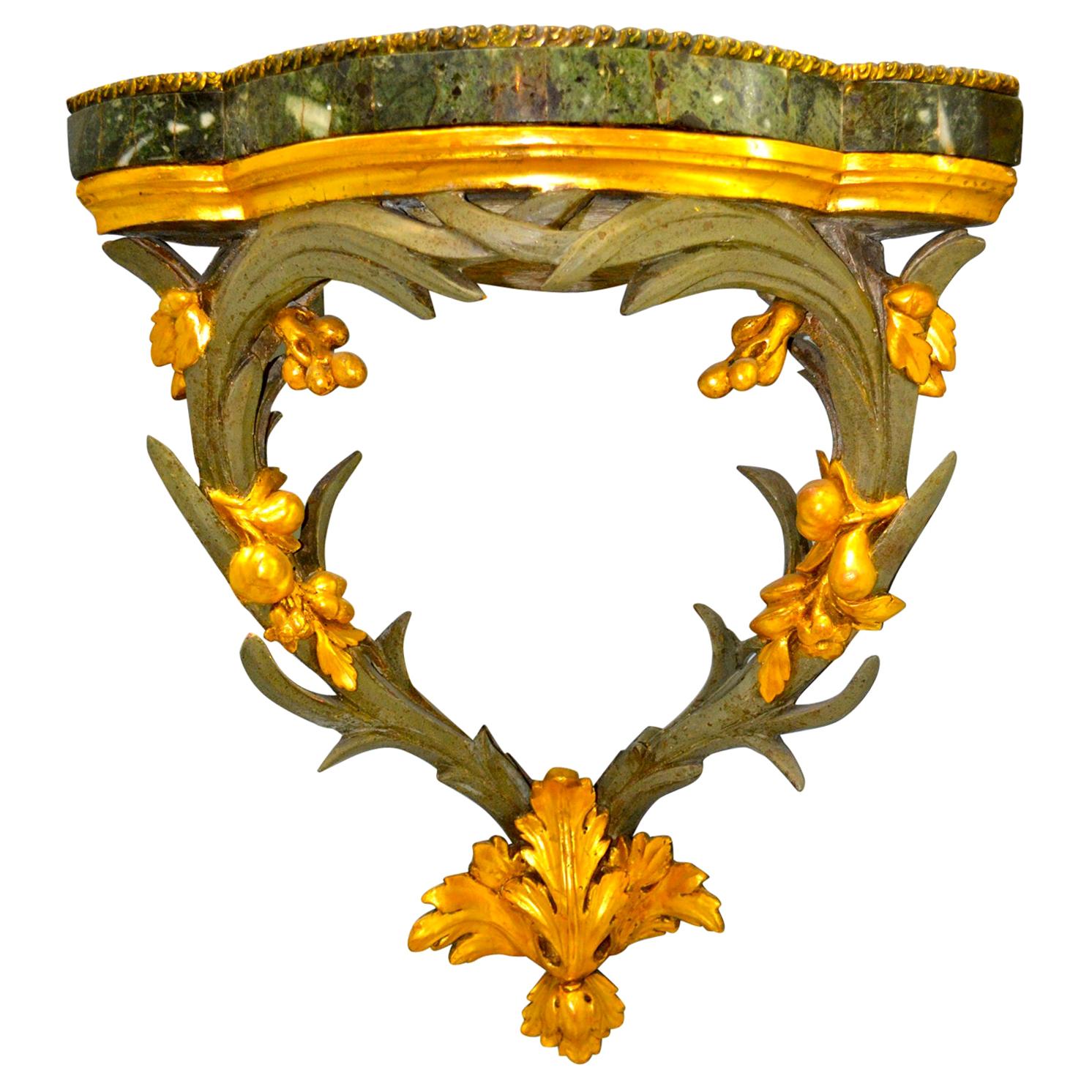 Italian Marble Topped Gilded and Silver Leafed Corner Bracket For Sale