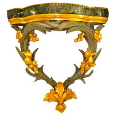 Italian Marble Topped Gilded and Silver Leafed Corner Bracket