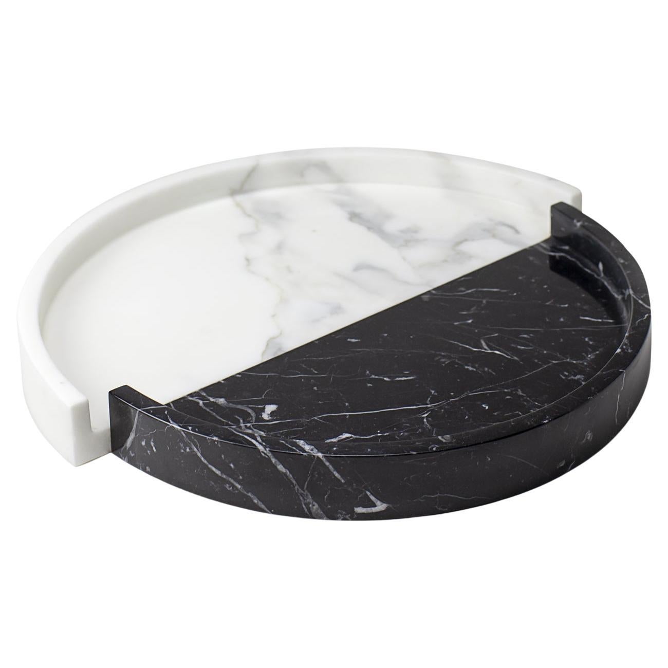Italian Marble Tray in Black and White, Minimalist Modern Design by Sandro Lopez