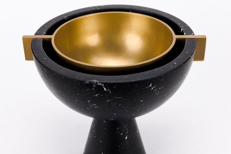 Modern Italian Marble Vessel with Brass Inset Bowl, Apparatus For Sale