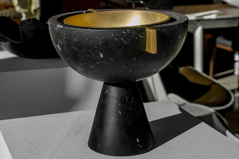 American Italian Marble Vessel with Brass Inset Bowl, Apparatus For Sale